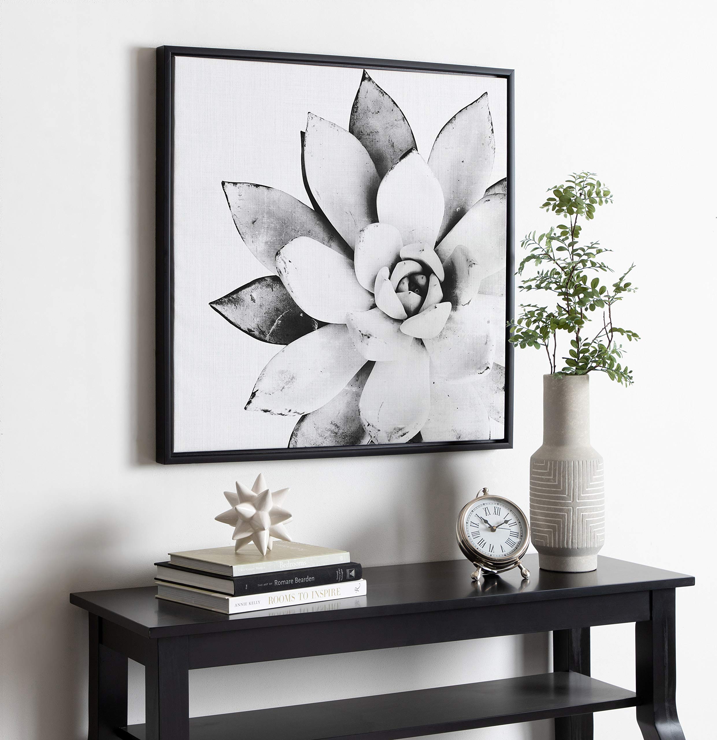 Kate And Laurel Sylvie Black And White Modern Succulent Print Framed Canvas Wall Art By Simon Te Tai, 30X30 Black