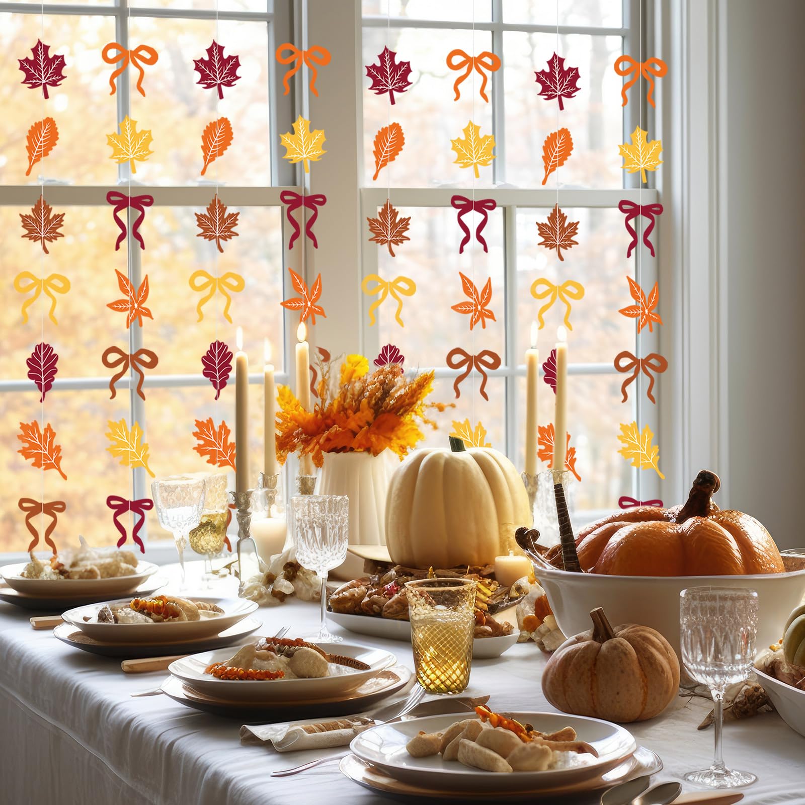 TaoBary 8 Pack Thanksgiving Fall Maple Leaves Garland Banner for Thanksgiving Mantle Decorations Autumn Home Farmhouse Decor Map
