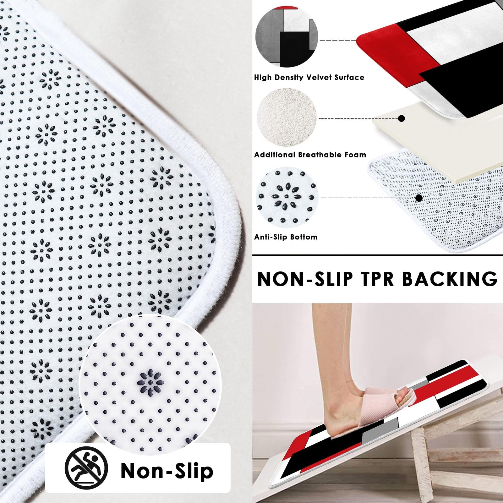 Tayney Red Geometric Shower Curtain Set with Toilet Lid Cover and Non-Slip Rugs for Bathroom  Black White Grey Checkered 4 Pcs Shower Curtain Set  Modern Abstract Bathroom Set with 12 Hooks