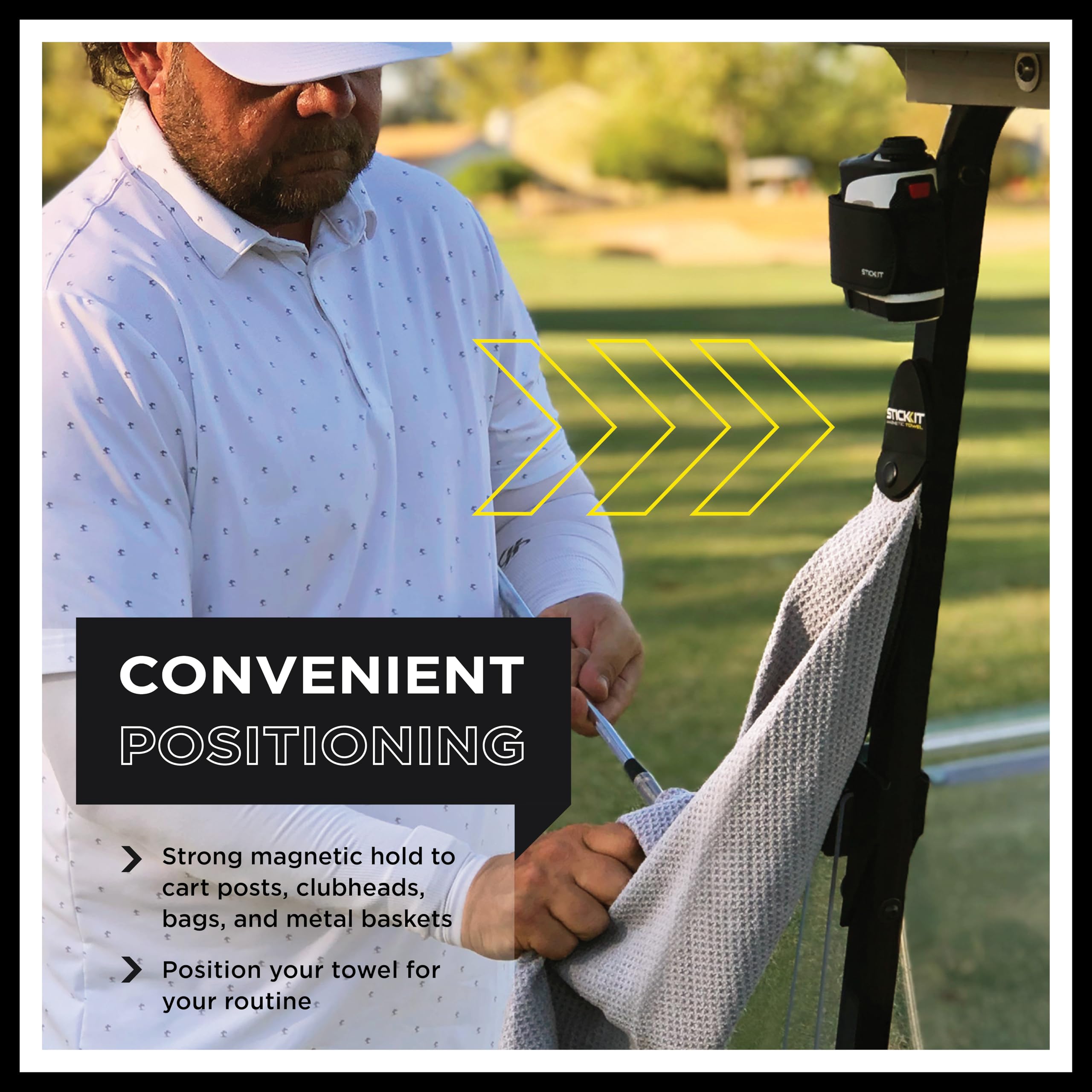 STICKIT Magnetic Towel  Gray  Top-Tier Microfiber Golf Towel with Deep Waffle Pockets  Industrial Strength Magnet for Strong Hold to Golf Carts or Clubs