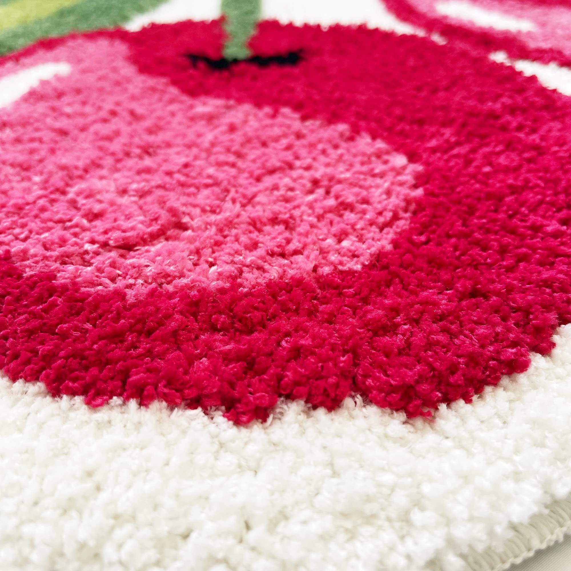 Ukeler Cute Cherry Bathroom Rug For Kids Non Slip Absorbent Bath Mat Washable Shaggy Bedroom Decor Plush Bath Rug For Shower 23.