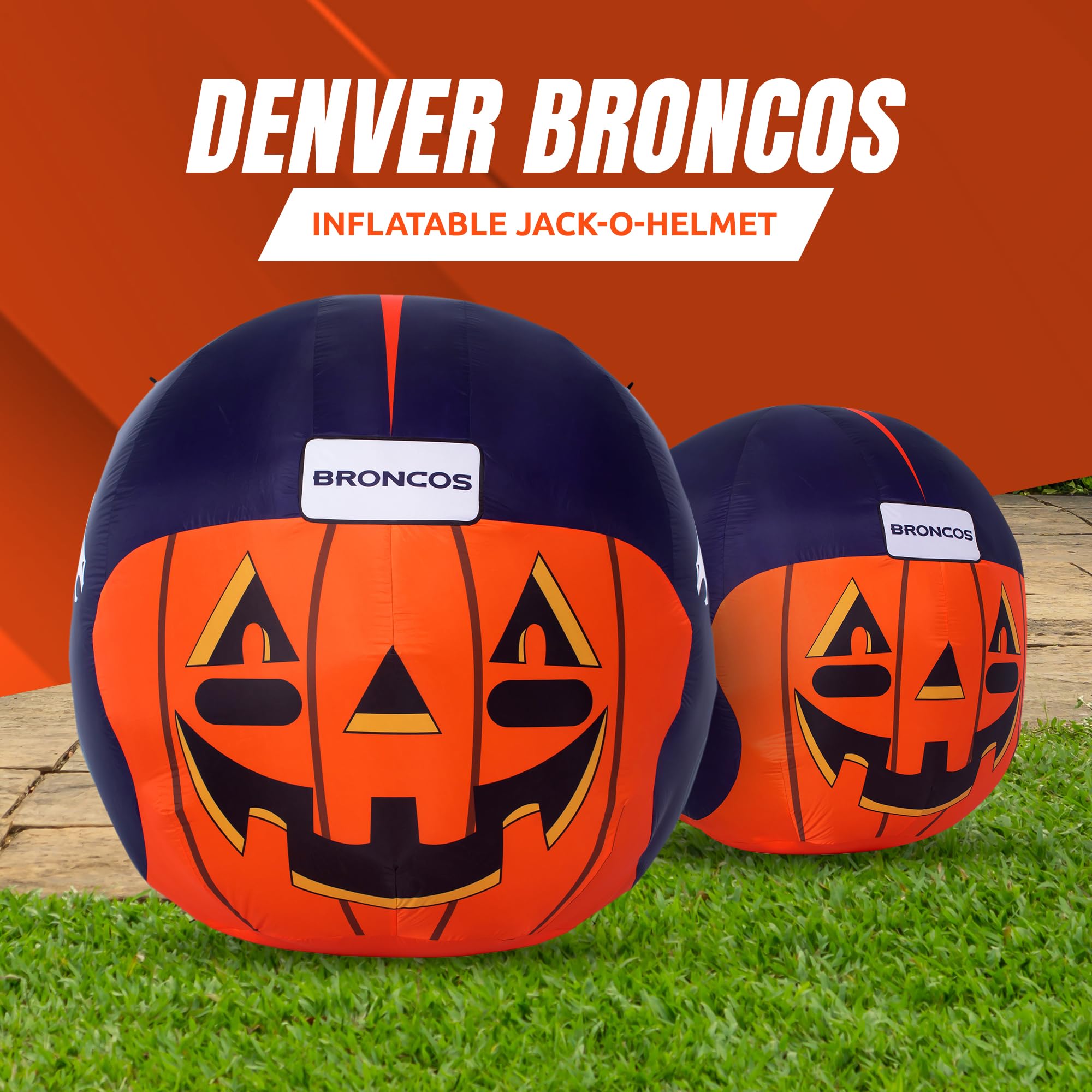 Sporticulture NFL Denver Broncos 4ft Inflatable Jack-O-Helmet with LED Lights & Built-in Blower - Halloween Merchandise Decor Id