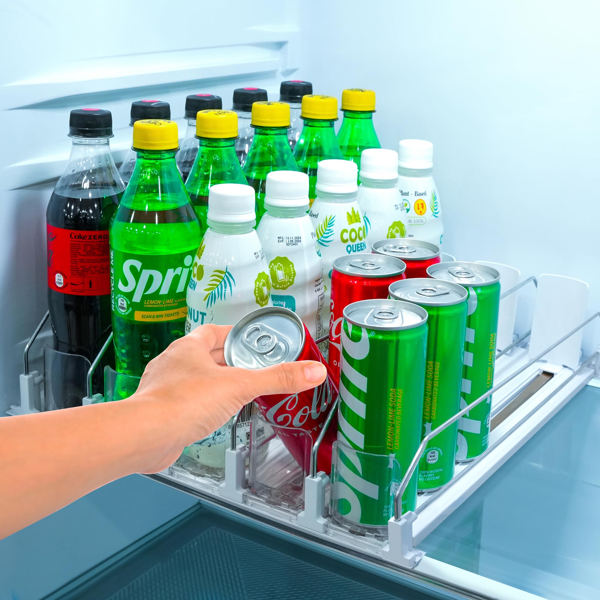 New Design Self Pushing Drink Organizer for Fridge  5 Rows, Holds 25 Cans