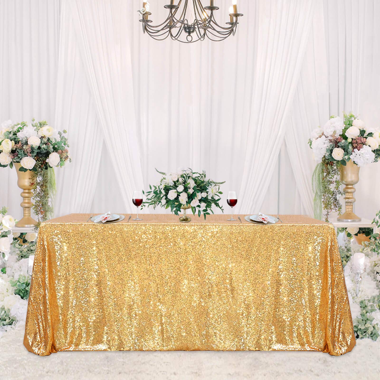 Sparkly Gold Sequin Tablecloth Rectangle Glitter Table Linen 60X102Inch Wedding Sequin Tablecloth Decorations