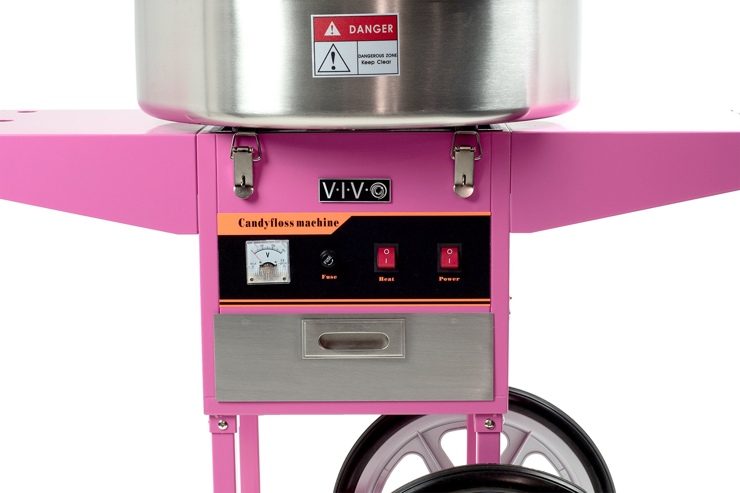 Vivo Pink Electric Commercial Cotton Candy Machine, Candy Floss Maker With Cart Candy-V002
