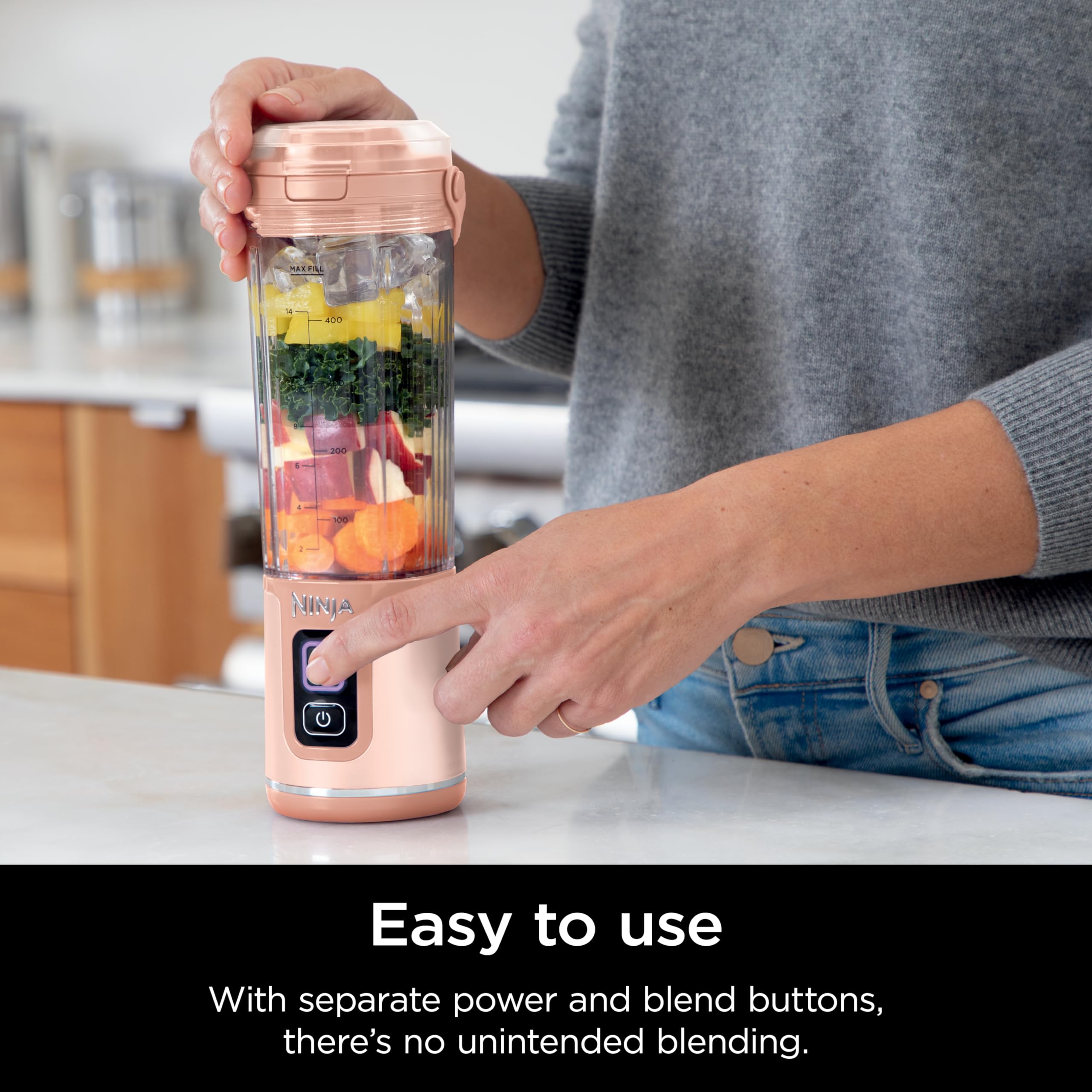 Ninja BC155PS Portable Blender, Cordless, 18oz, BPA Free, Leakproof, Peach & Stone