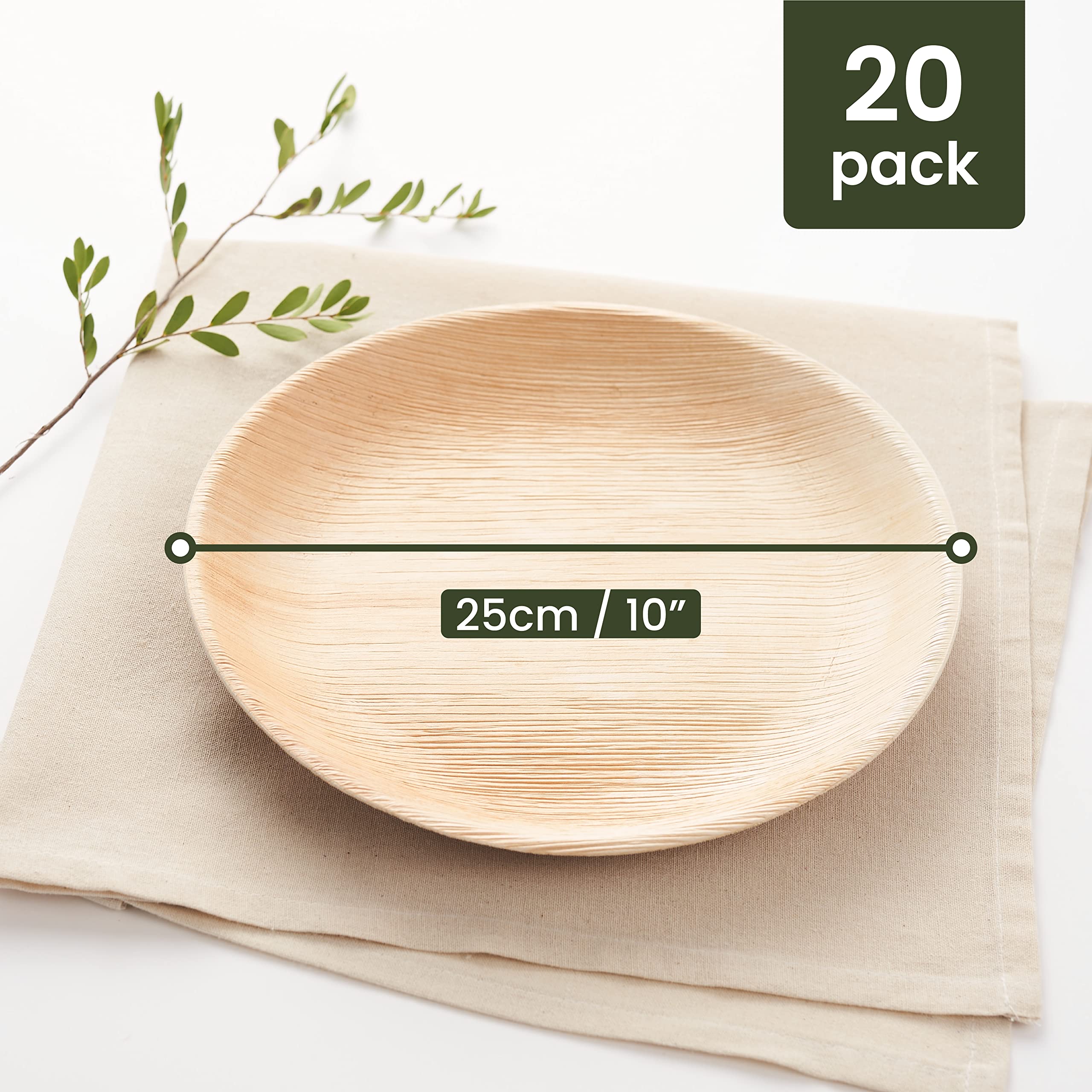 Pack Palm Leaf Plates Biodegradable, Disposable, Eco-Friendly Picnic & Outdoor Tableware, Microwave Safe (10'' Round)