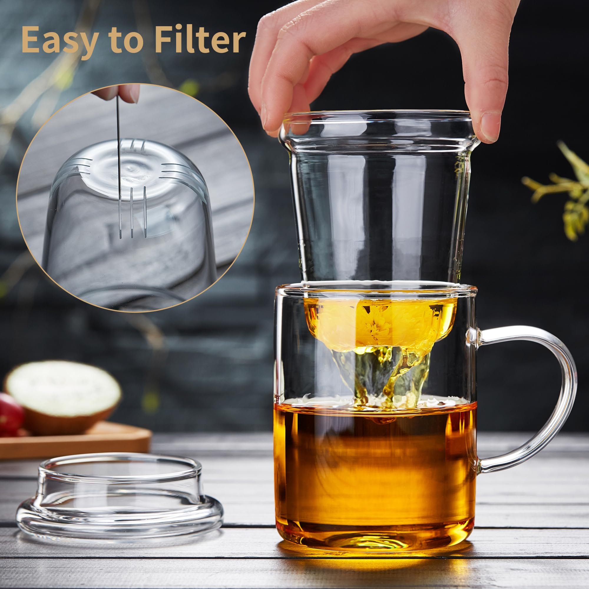 Unbreakable Glass Tea Cup With Infuser And Lid 17 Fl Oz, Heat Resistant Borosilicate Glass, Tea Infuser Mug For Blooming And Loo