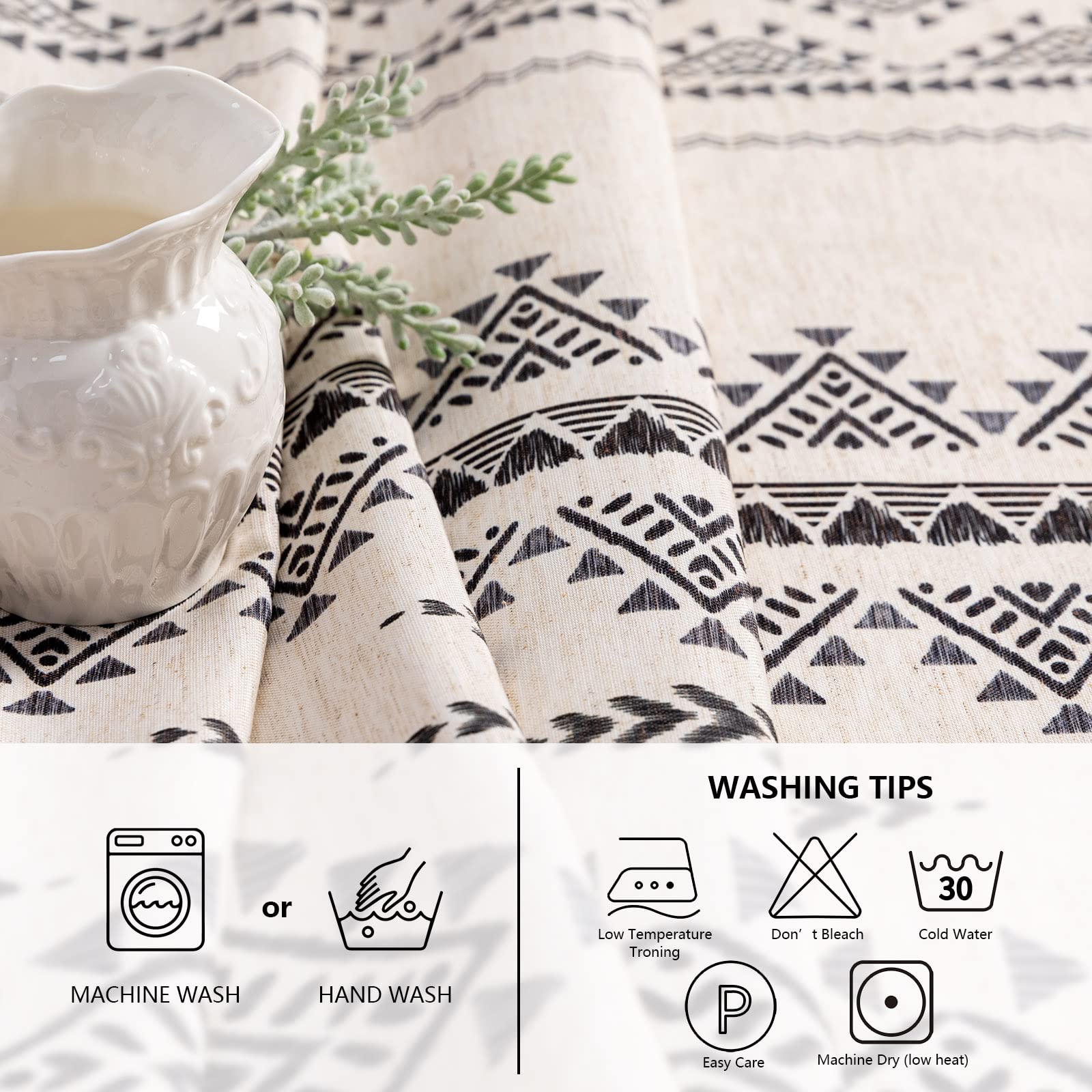 Mysky Home 60X102 Boho Rectangle Tablecloth Linen Farmhouse Tablecloth Waterproof Decorative Fabric Table Cloth For Kitchen Dini