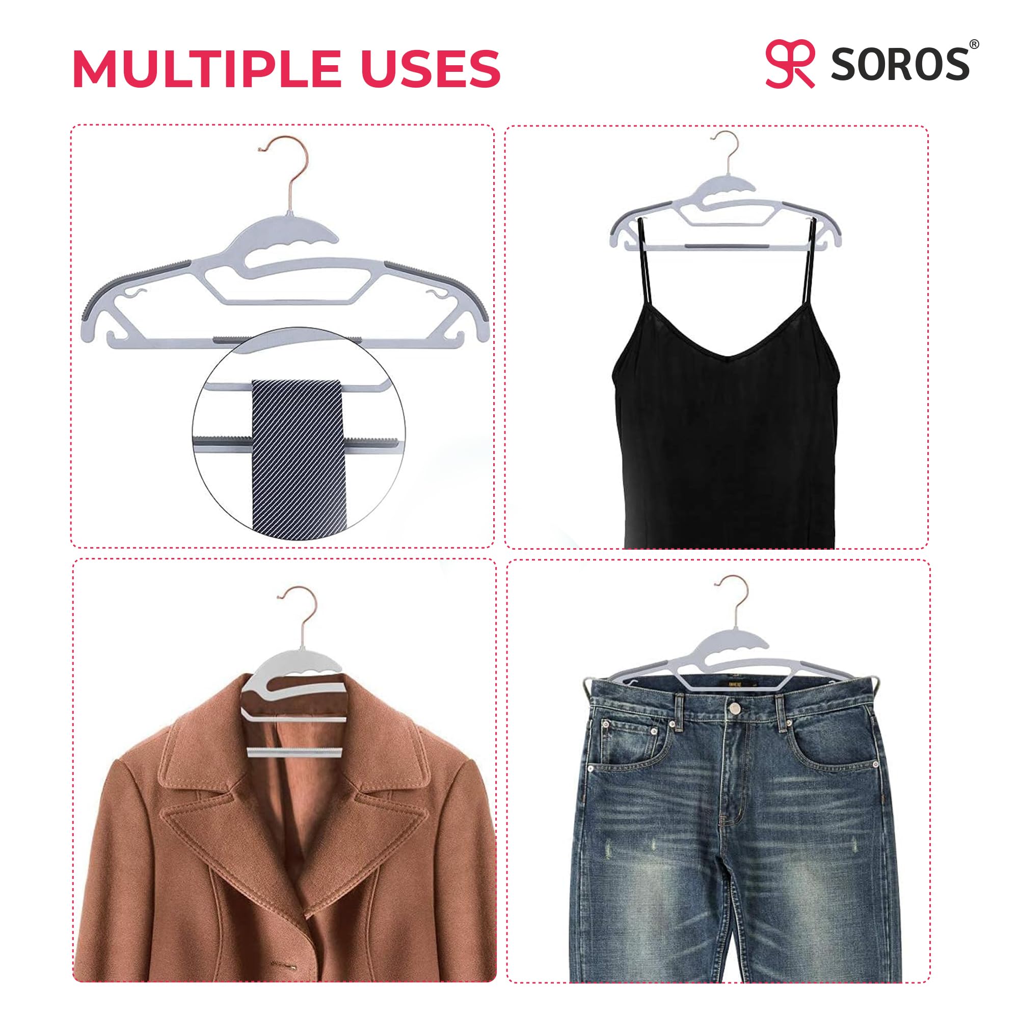 Soros Clothes Hangers (Pack Of 10) With Non-Slip Pads, Space Saving, 6 Mm Thickness, Super Lightweight Organizer, Clothes Hanger