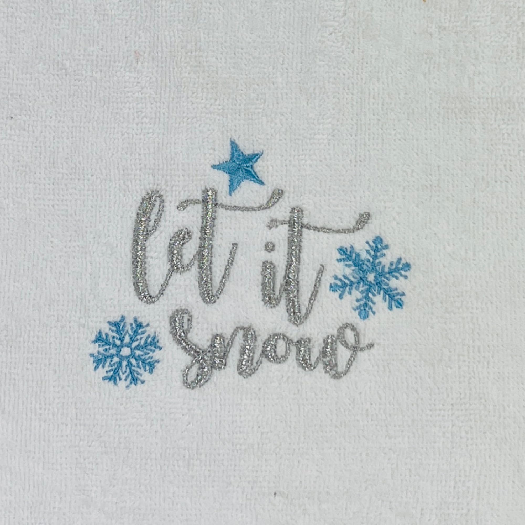 Serafina Home Christmas Guest Hand Towels: Beige Plush Terry Cotton Embroidered Blue Snowflake On White