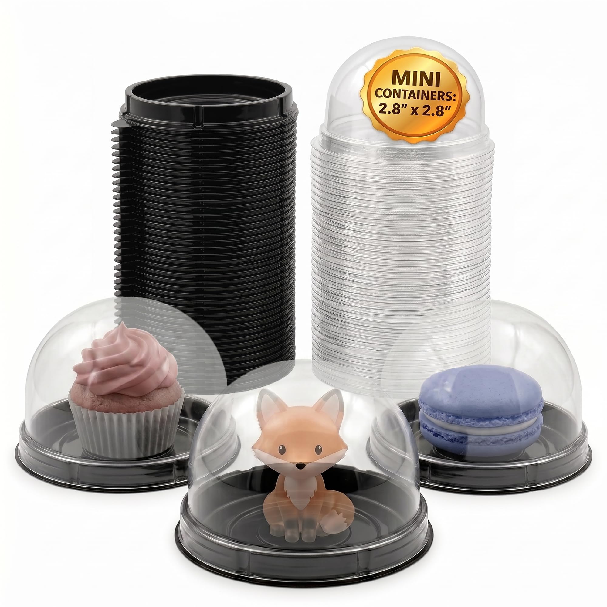 VIKROM Mini Cupcake Containers 50 Pack, Desk Pet Containers with Clear Lids