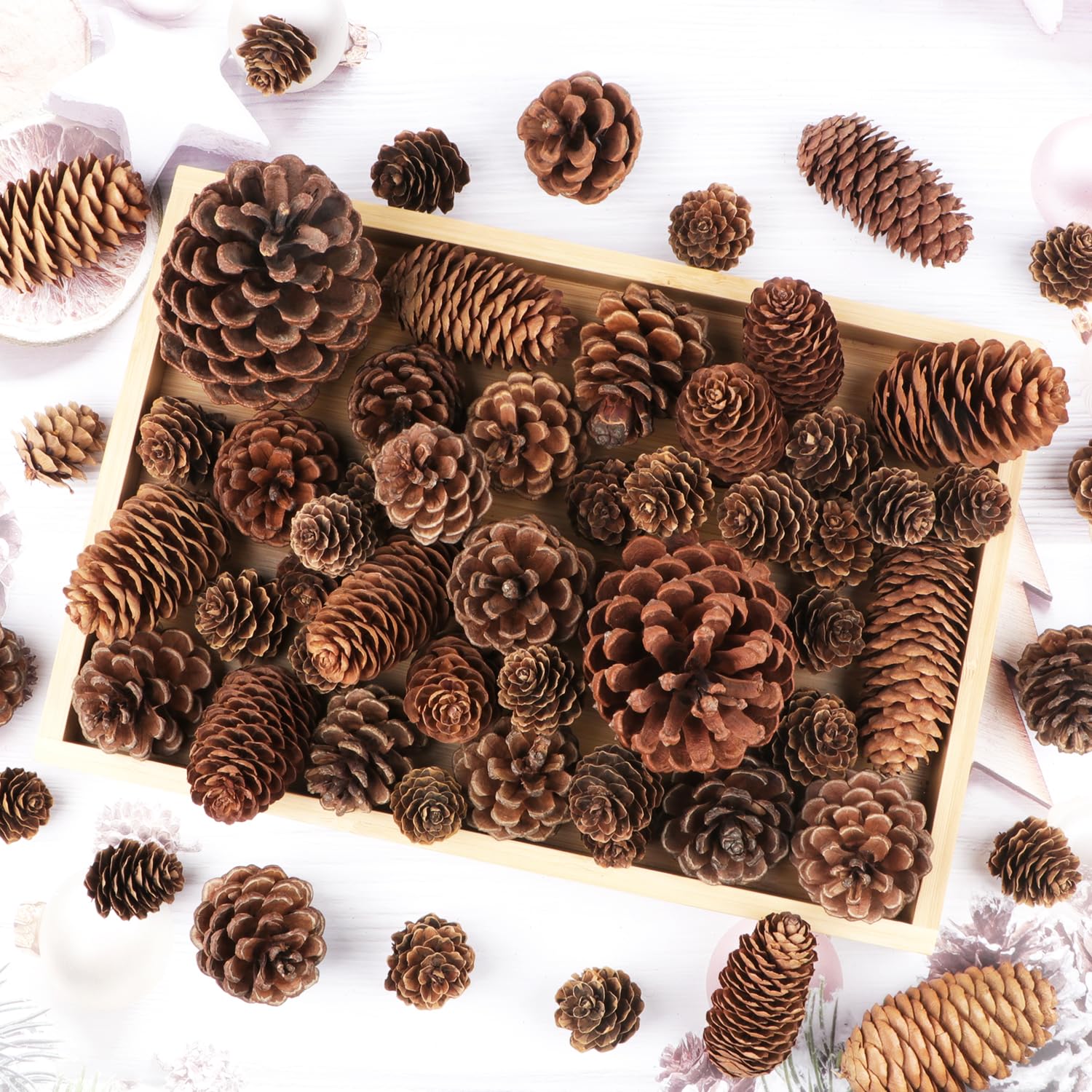Jangostor 60 Pine Cones Decorations - Natural Bulk Package, Large Medium & Mini Sizes - Rustic Pine Cone Ornaments for Table, Ch