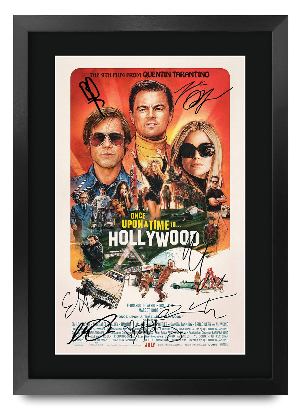 Hwc Trading Once Upon A Time In Hollywood The Cast Brad Pitt Leonardo Dicaprio 16 X 12 Inch Framed Gifts Printed Poster Signed A