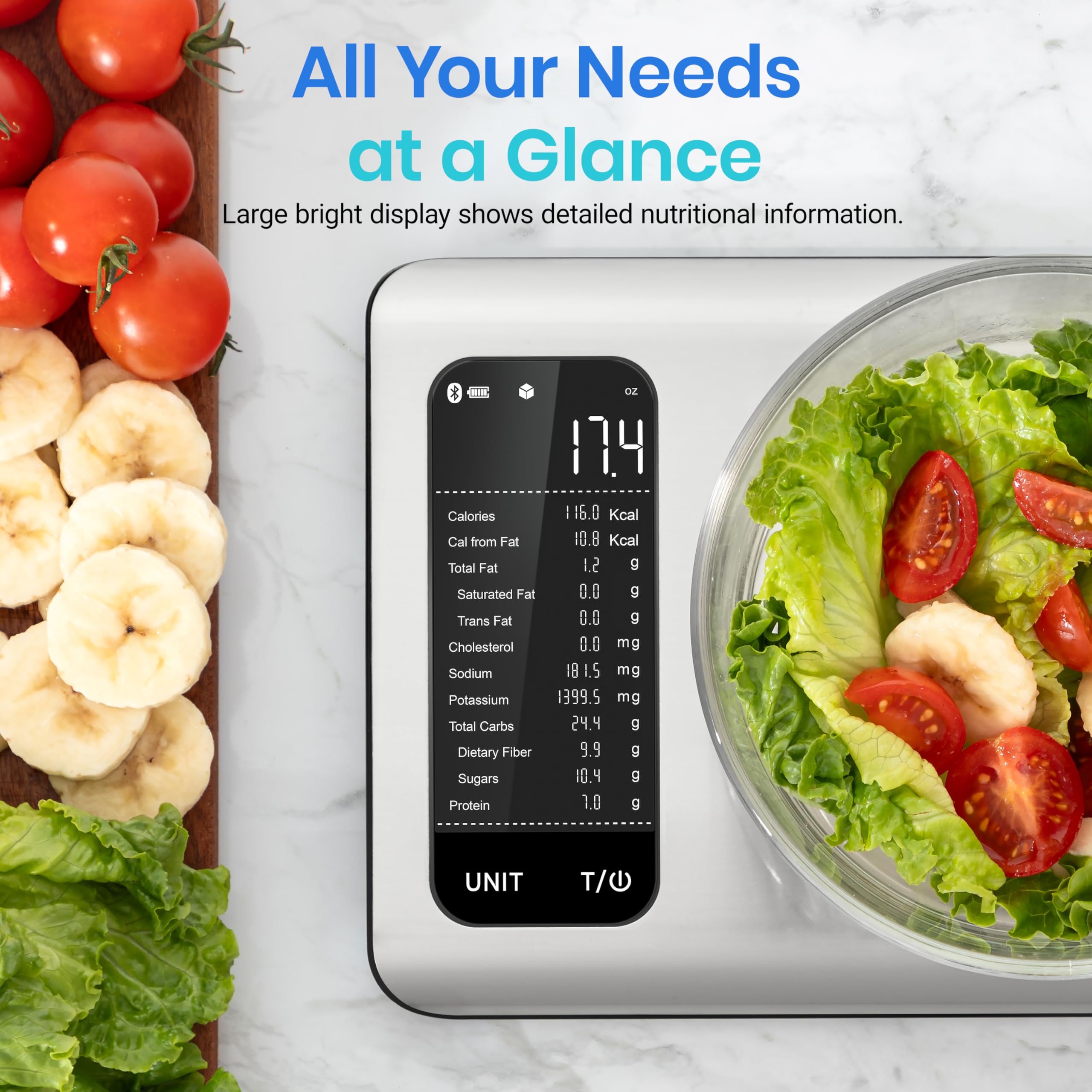 Etekcity Smart Food Kitchen Scale, Nutritional Calculator, 11lb, Brushed Stainless Steel, Model ESN00, Large Size, Digital Grams & Ounces
