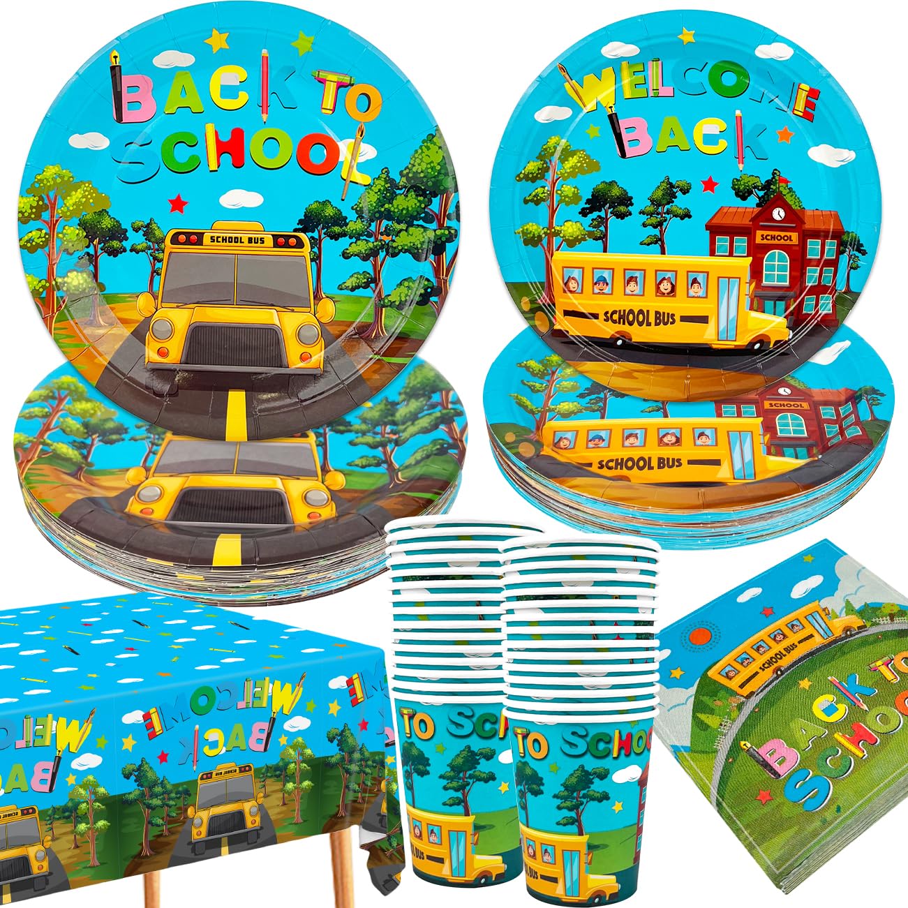 Back To School Decorations 121 Pieces School Bus Party Plates And Napkins Party Supplies For First Day Of School Party Back To S