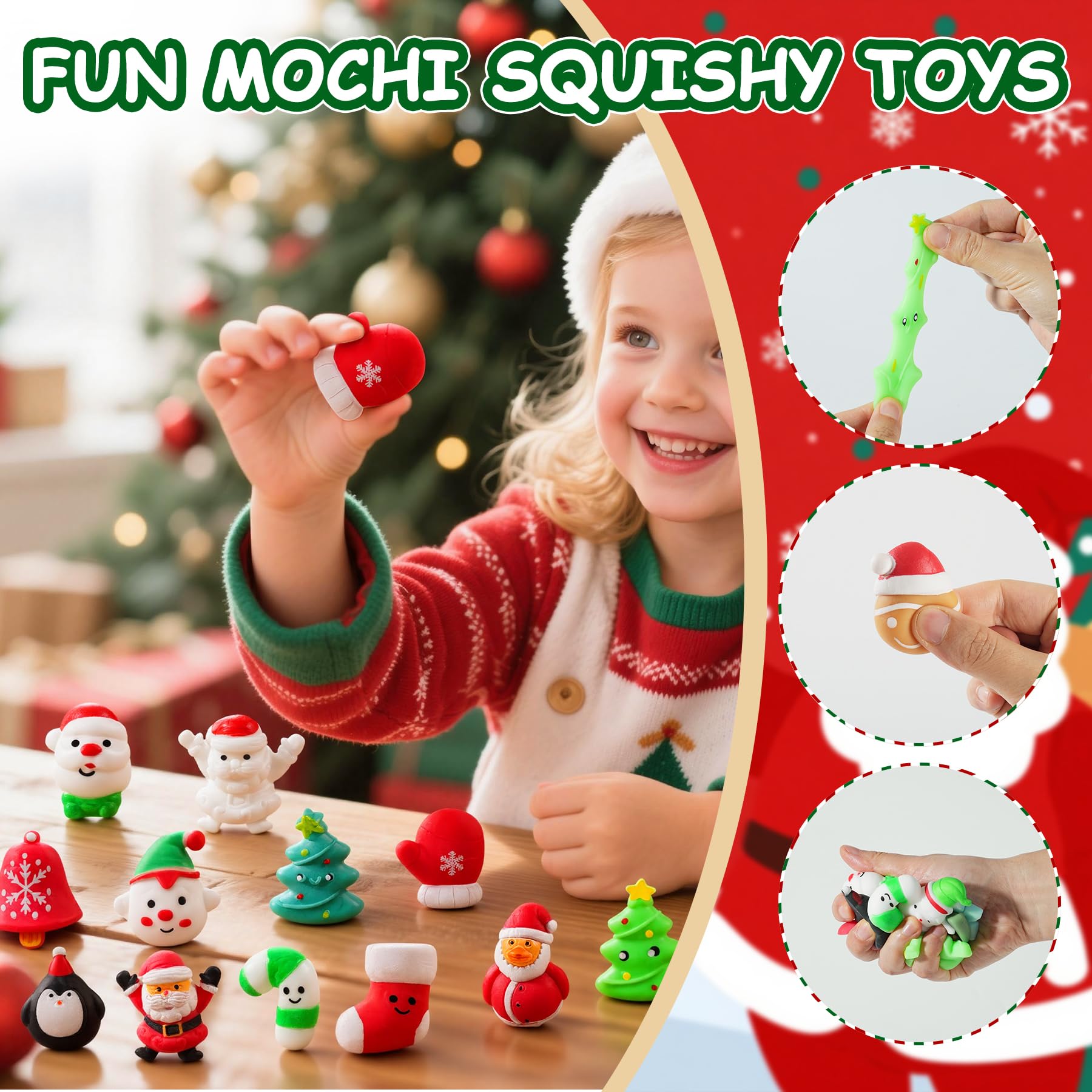 YUYUGAGA Christmas Squishy Advent Calendar 2025, 24 Mochi Toys, Red Box, Perfect Gift for Kids and Teens