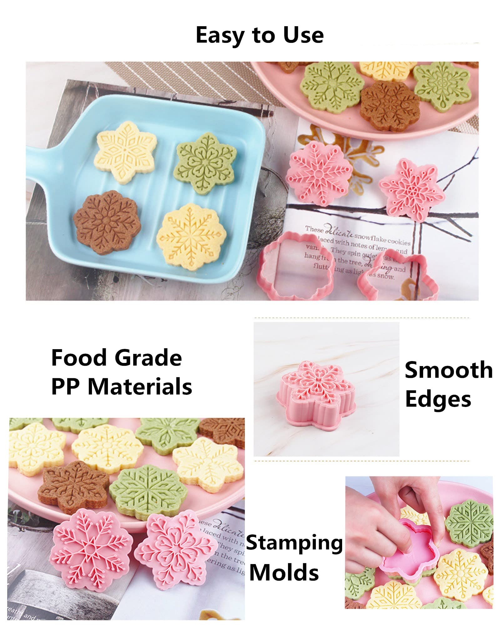 9 Patterns Of 3D Snowflake Cookie Stamps Set, Food Grade Plastic 6 Branches Shaped Snowflakes Stamping Cookie Cutters Fondant St