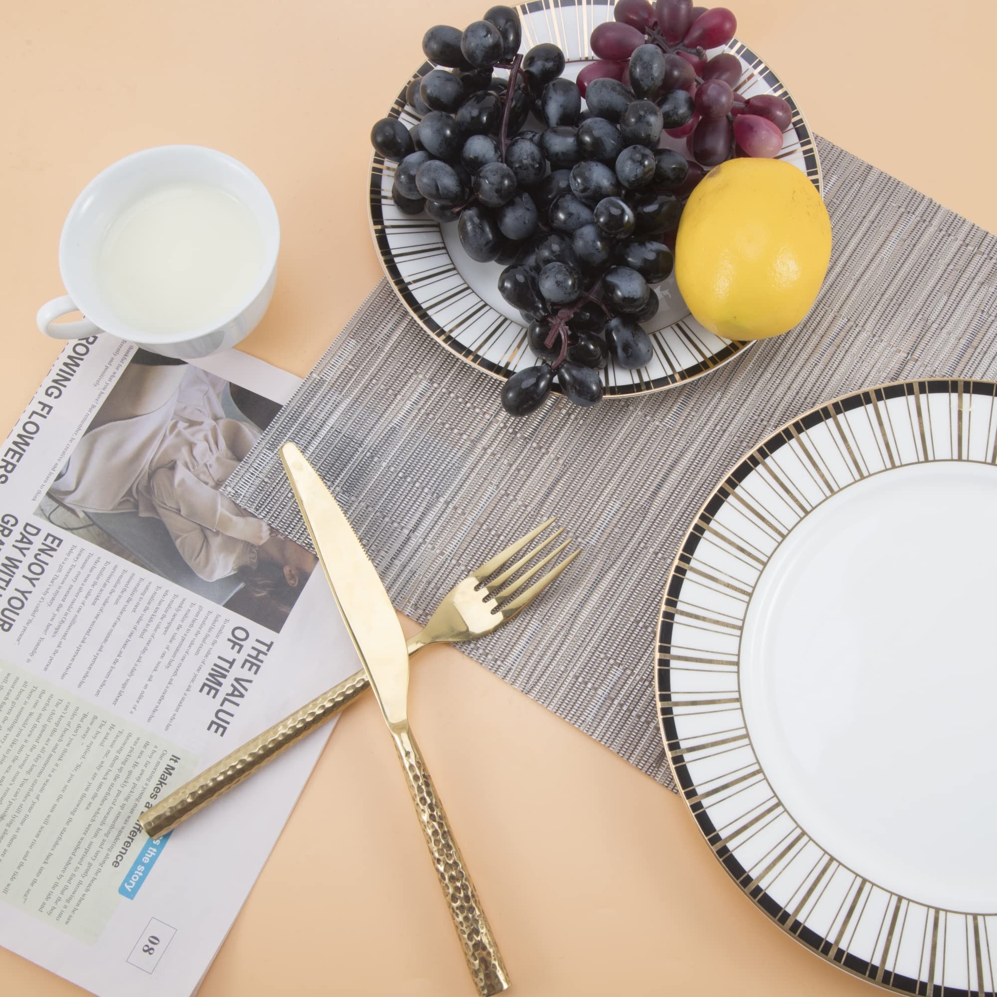 Slkqg Sliver Placemats Set Of 8 - Easy Clean Modern Durable Washable Vinyl Place Mats - Heat Resistant Placemats For Kitchen Tab