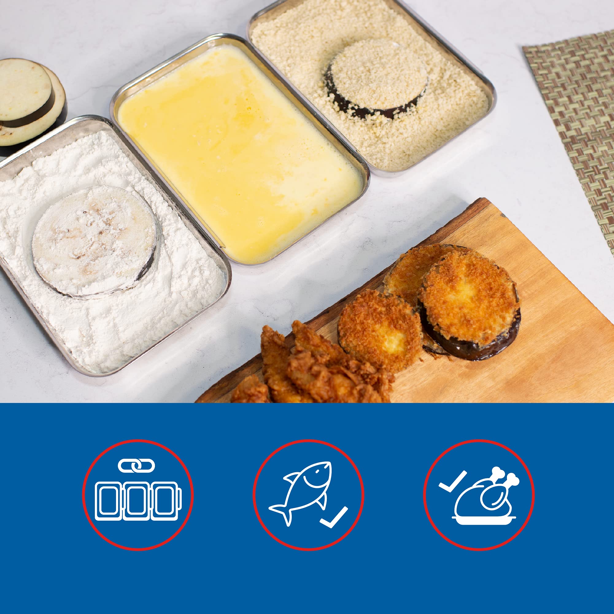 Kchenprofi Stainless Steel Breading Set, No Mess Linking, Overlapping Breading Trays, Set Of 3