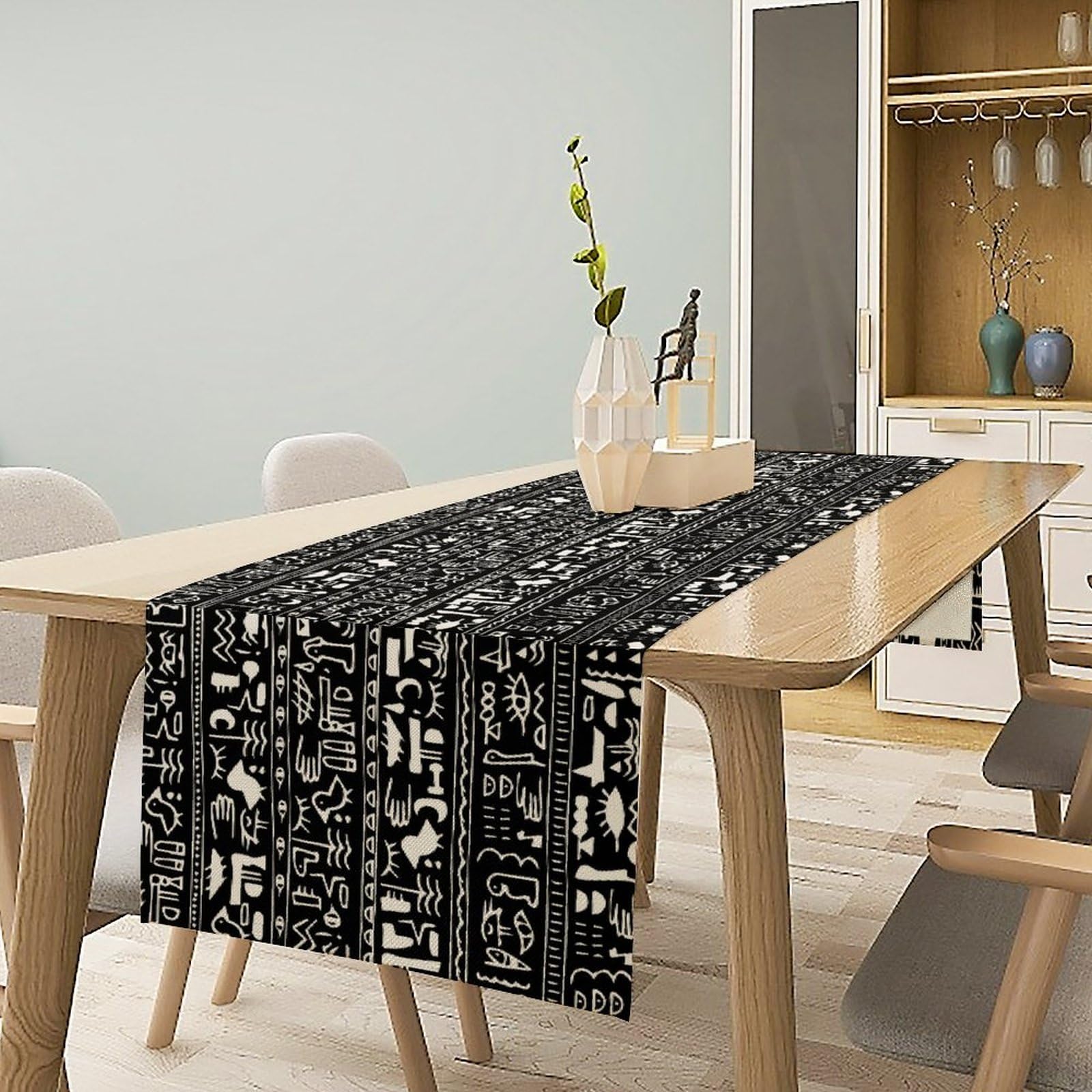Egypt Table Runner Ancient Egyptian History Mural Old Hieroglyphic Elements Imperial Art Pattern for Coffee Table Dining Indoor