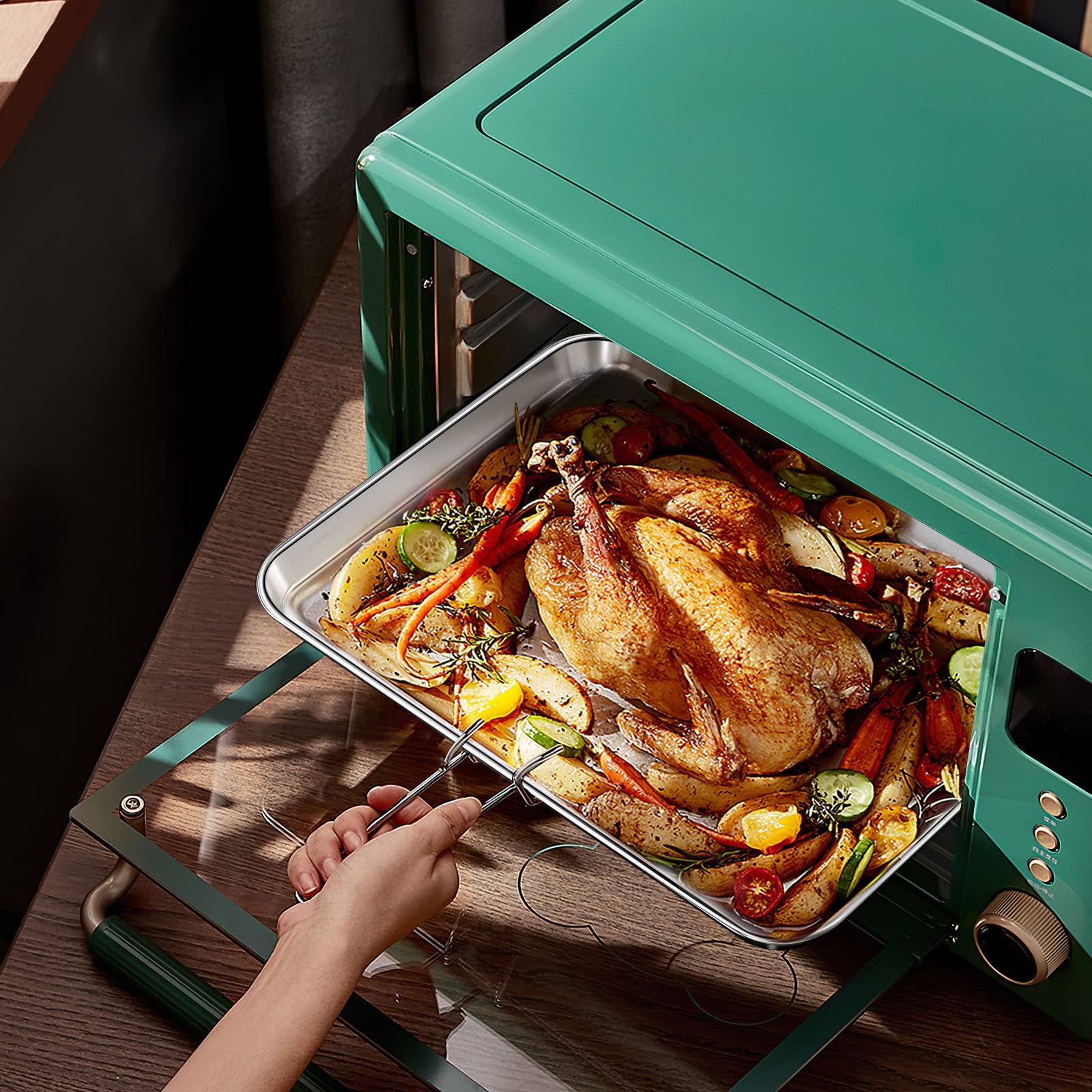 Baking Sheet With Cooling Rack Set [2 Sheets + 2 Racks], Deedro Stainless Steel Cookie Half Sheets Baking Pan Oven Tray With Rac