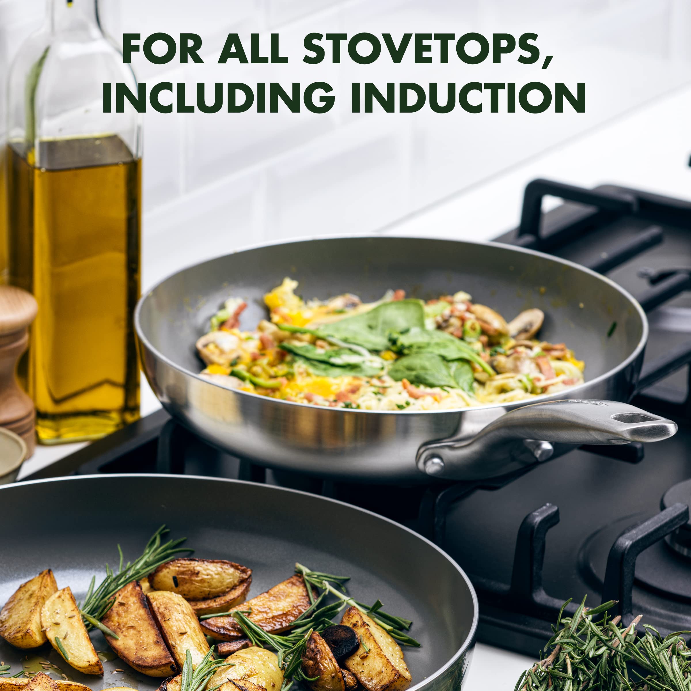 Greenpan Chatham Tri-Ply Stainless Steel Healthy Ceramic Nonstick 8'' And 10'' Frying Pan Skillet 2-Piece Set, Pfas-Free, Multi