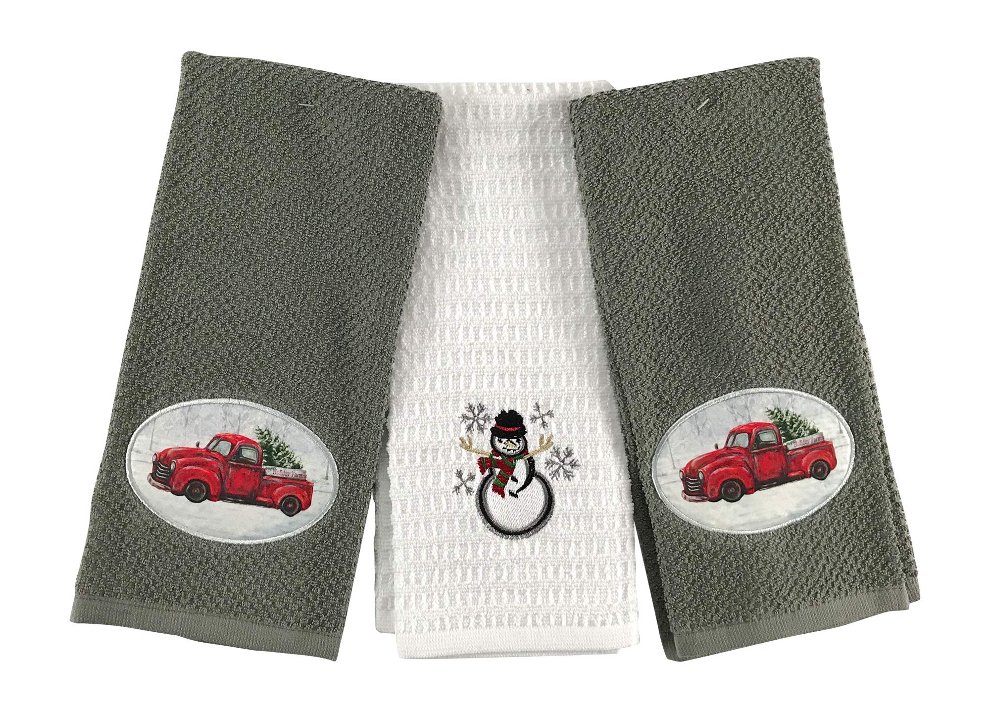 Morethancurtains Christmas Holiday Kitchen Towels: Soft And Absorbent Velour Cotton With Festive Designs, 2 Pc. Set (Hauling The