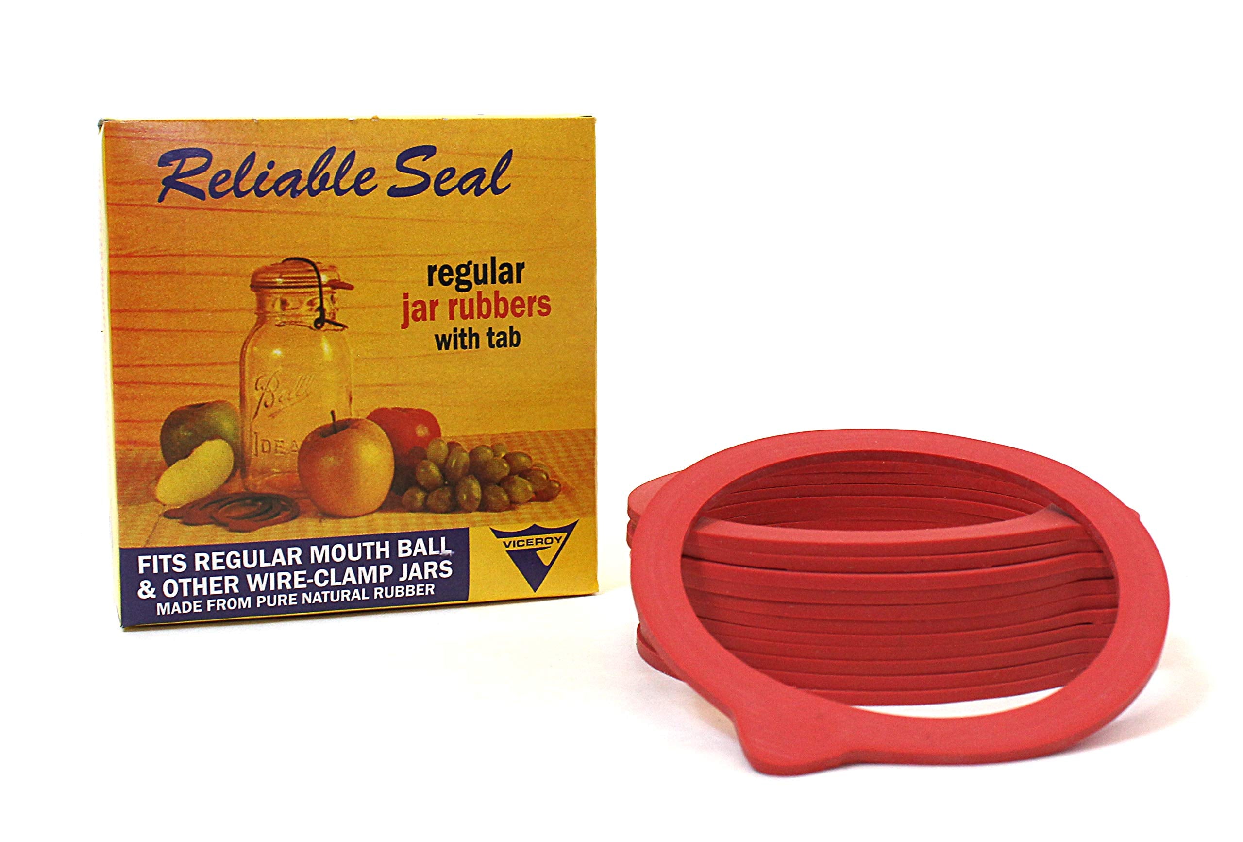 Viceroy Reliable Seal Canning Jar Seals, Fits ClampDown Regular Mouth Jars, Pure Natural Rubber Rings, Red, with Tab, 12 Rings 