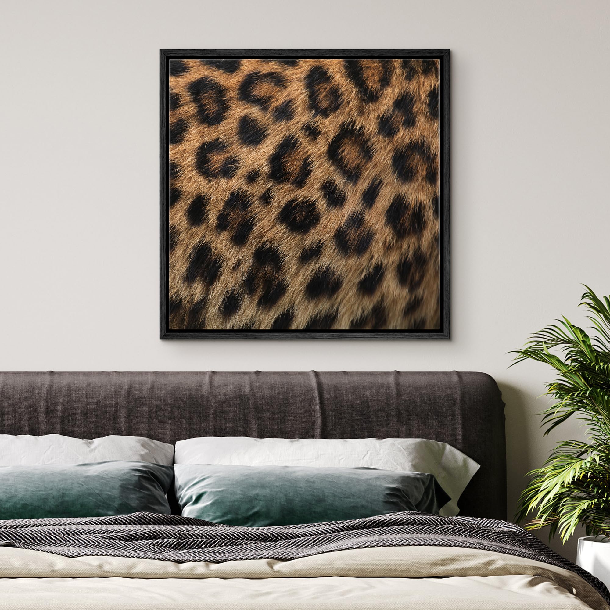 Wall26 Framed Framed Canvas Prints Wall Art Framed Framed Canvas Prints Wall Art - Leopard Fur/Skin Texture - 24''X24'' Black