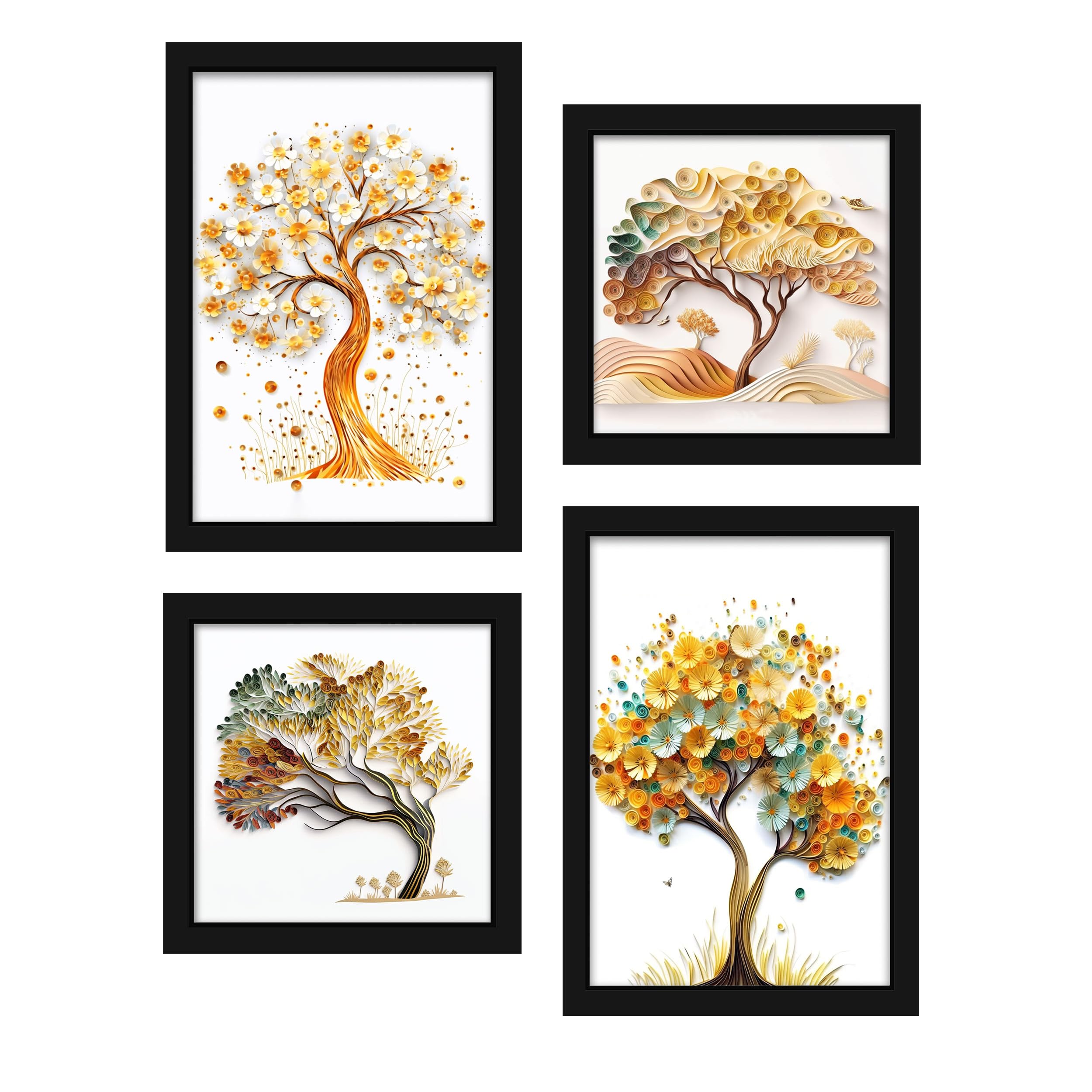 Indianara Abstract Tree Framed Gallery Wall Art, Set Of 4 For Living Room | Wall Decor | Bedroom | Office | Hotel(10805)