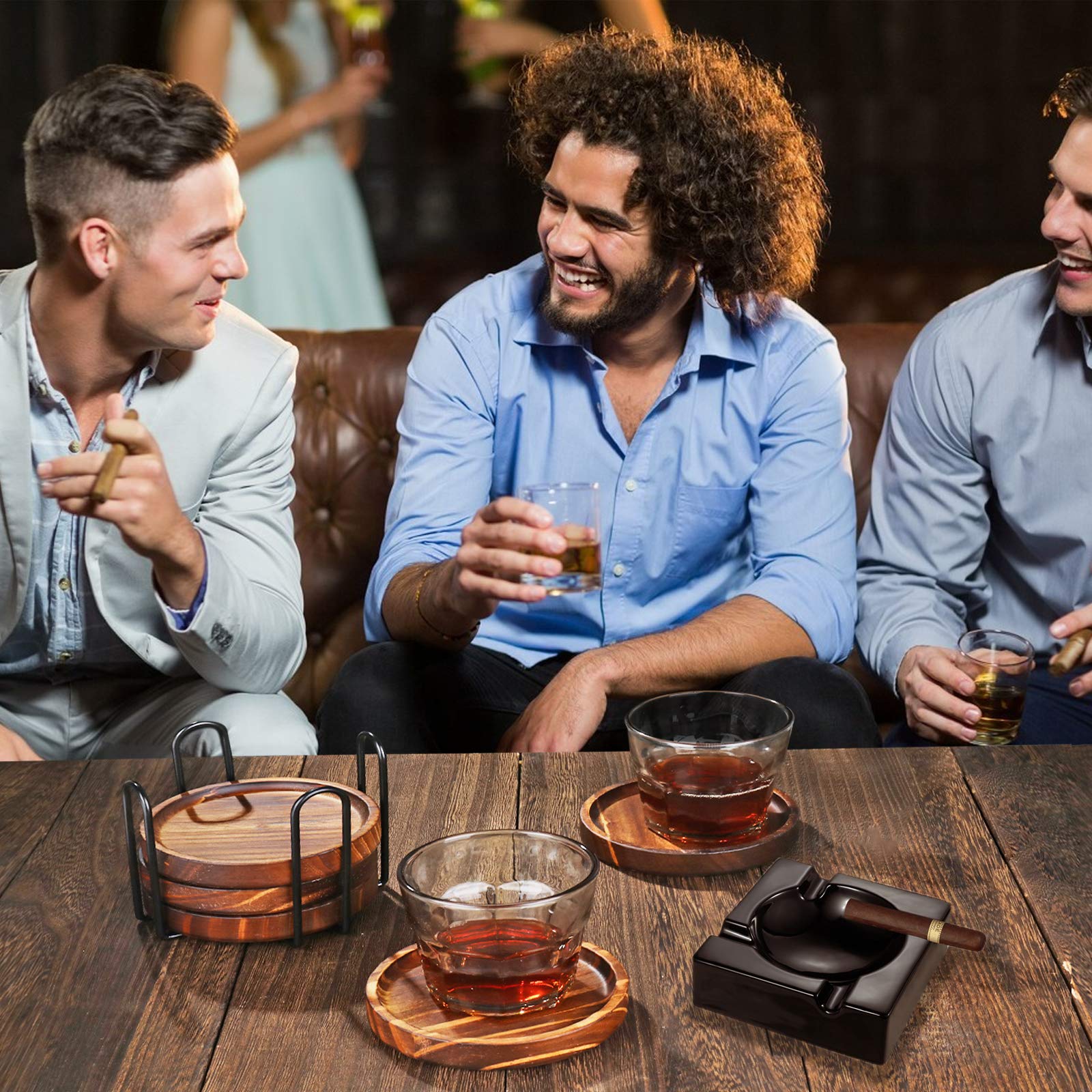 Wooden Coasters For Drinks - Natural Paulownia Wood Drink Coaster Set For Drinking Glasses, Tabletop Protection For Any Table Ty