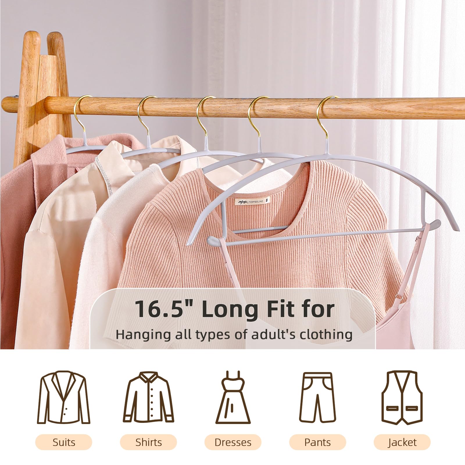 Mopall No Shoulder Bump Sweater Hangers 20 Pack Non Slip And Space Saving, Heavy Duty Clothes Hangers With Nano-Dipped Rubber Co