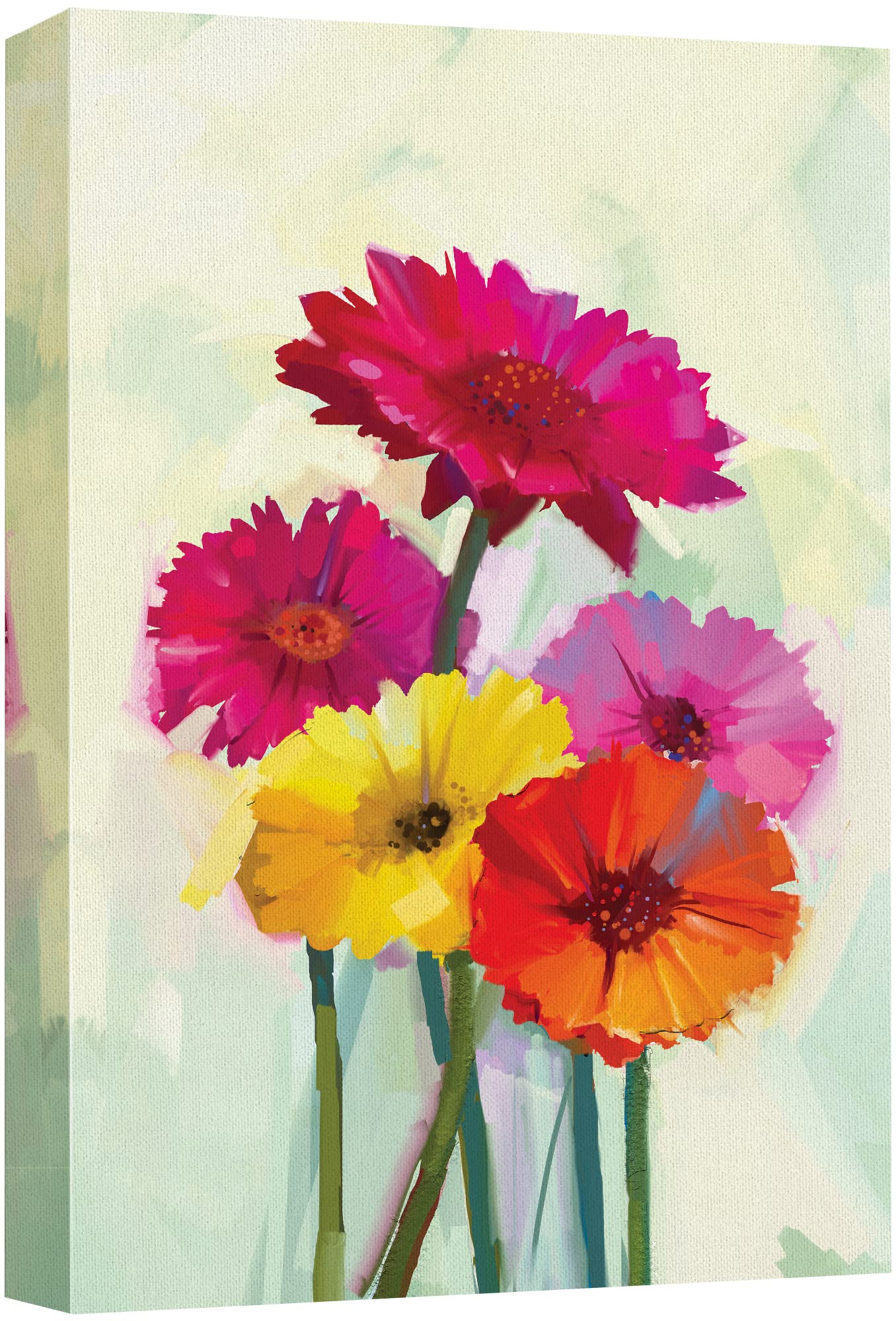 Wall26 Canvas Print Wall Art Watercolor Effect Pink, Yellow & Orange Daisies Floral Botanical Illustrations Modern Art Rustic Sc