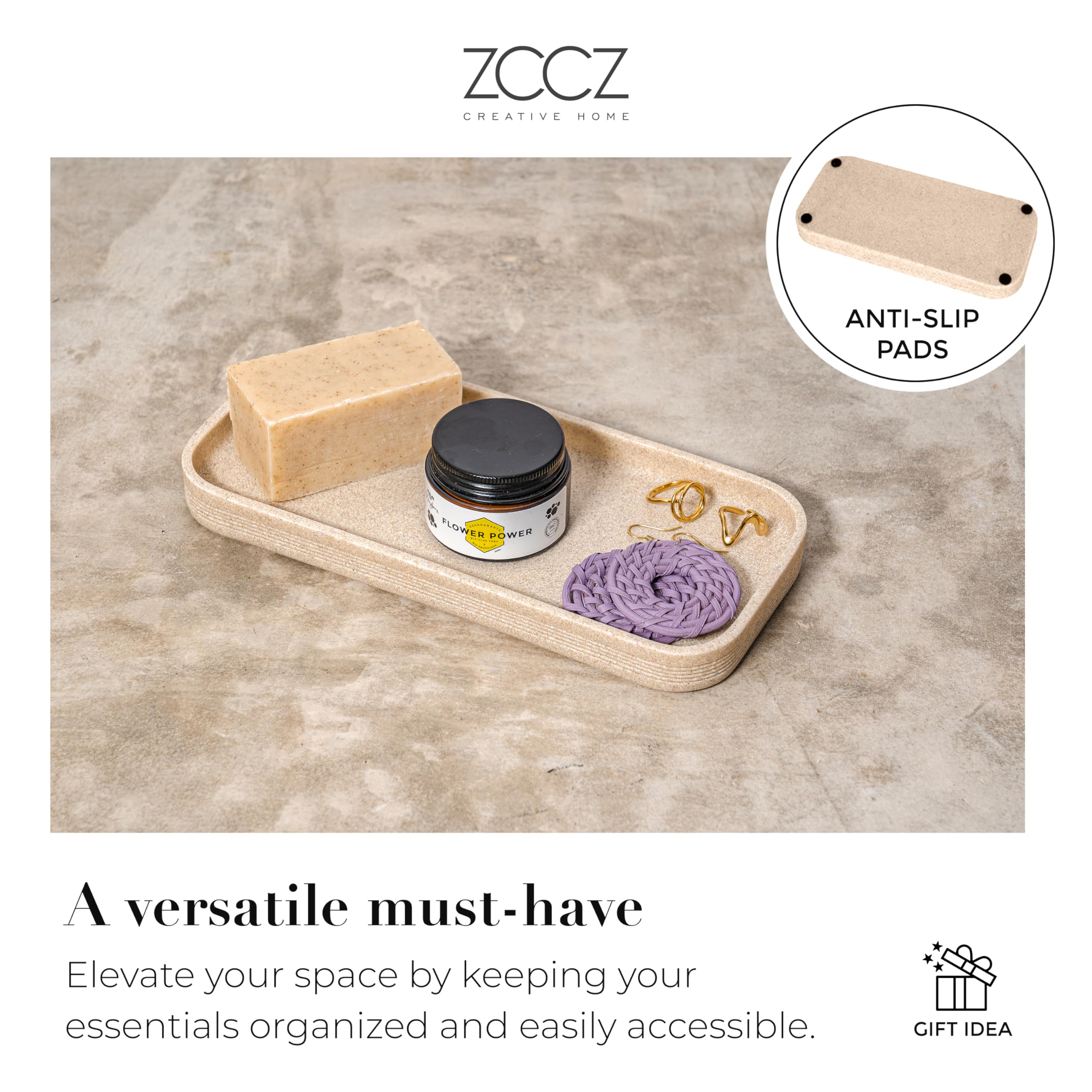 ZCCZ - Beige Bathroom Accessories Set 6 Pcs - Toothbrush Holder  Lotion Soap Dispenser  2 Qtip Holder Dispensers  Vanity Tray  Bathroom Tumbler - Countertop Vanity Organizer - Bathroom Accessory Set