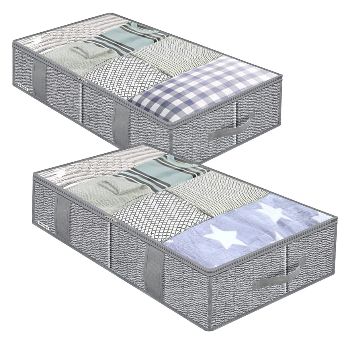 Onlyeasy Breathable Under Bed Storage Bags with 4 Reinforced Handles and Sturdy Side Wall, 2 Pack Eco-friendly Underbed Clothing