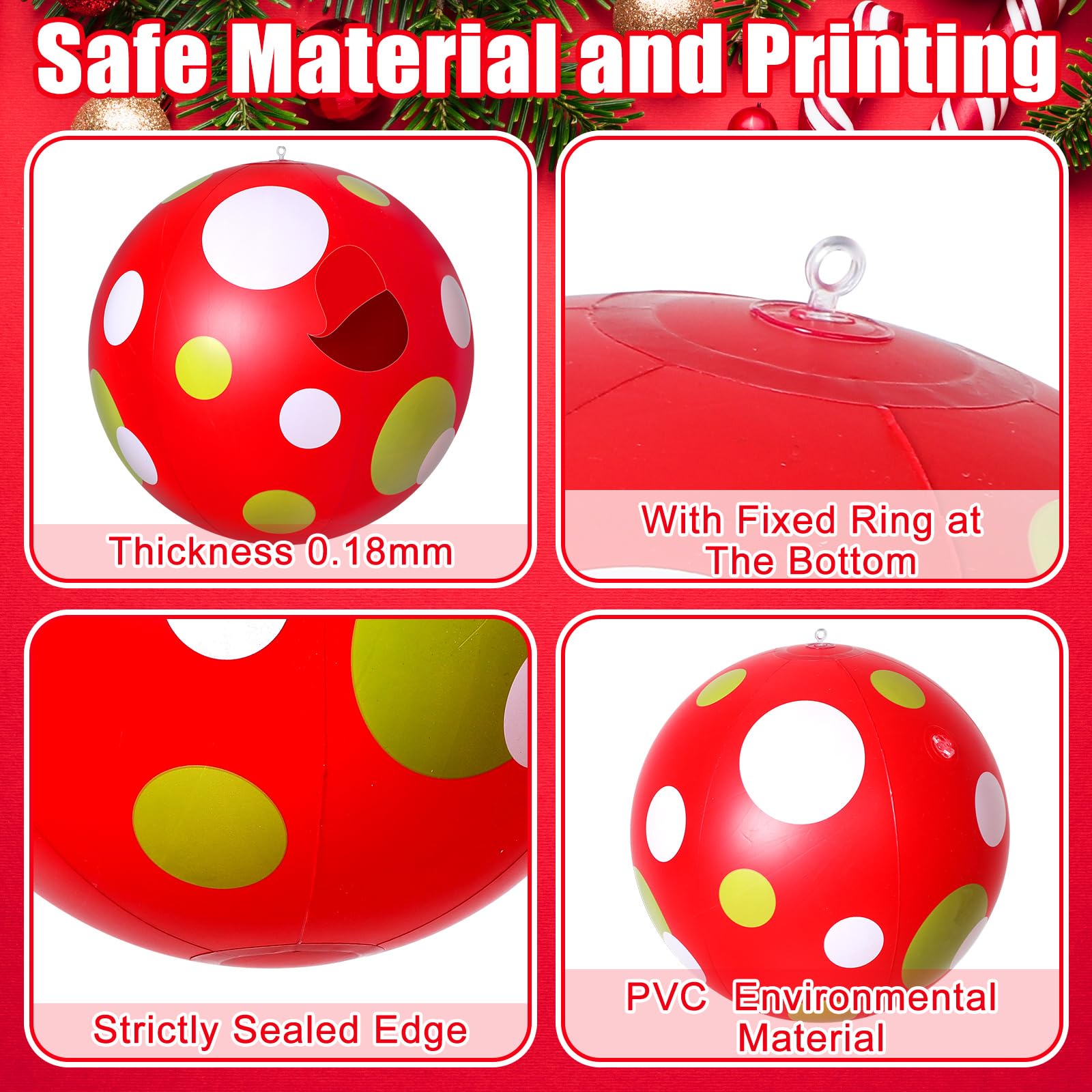 12 Pcs 24/16 Inch Giant PVC Christmas Inflatable Ball Outdoor Blow up Xmas Inflatables Ornaments Giant PVC Christmas Ornaments f