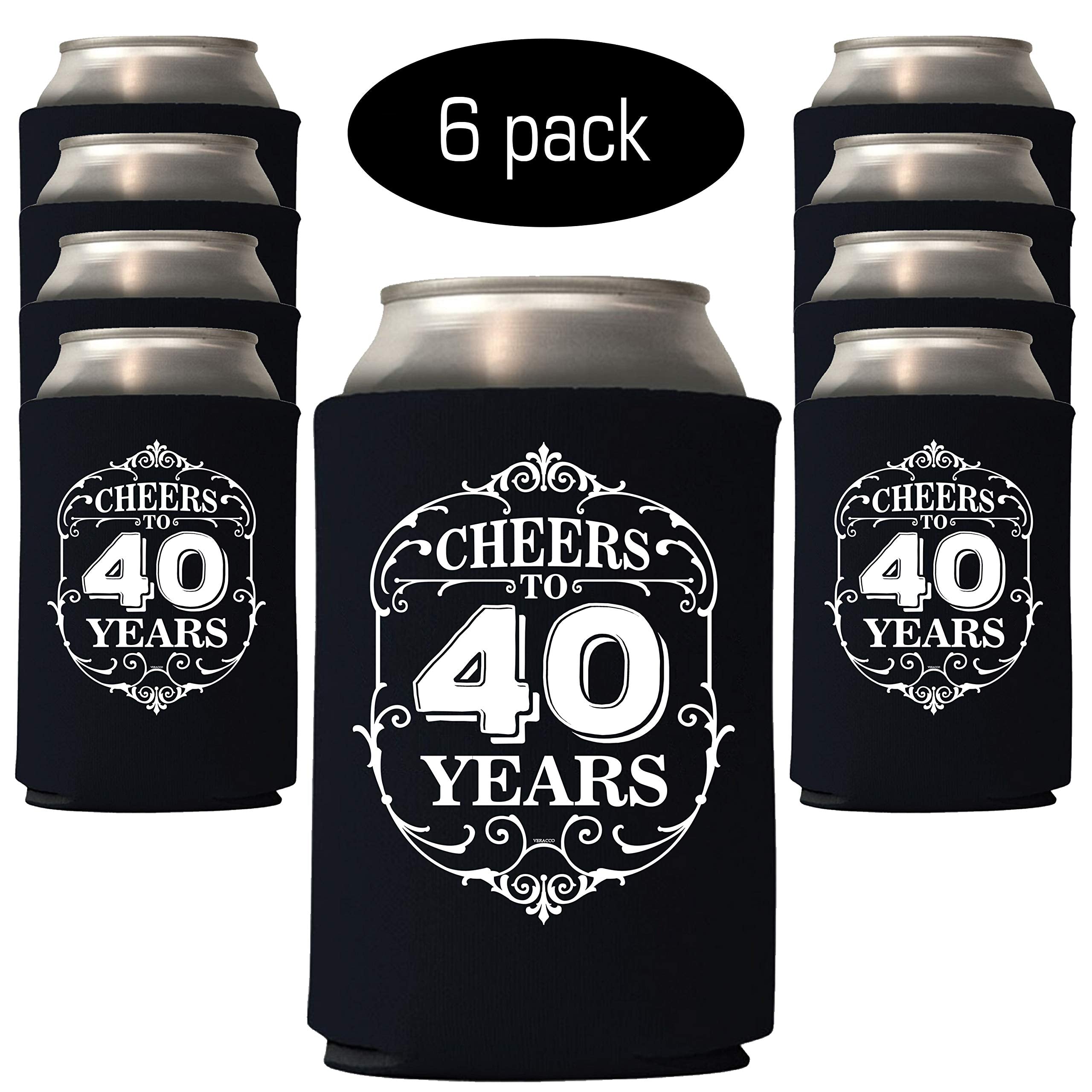 Veracco Cheers To 40 Years 40Th Birthday Gift Forty And Fabulous Party Favors Decorations Can Coolie Holder (Black, 6)