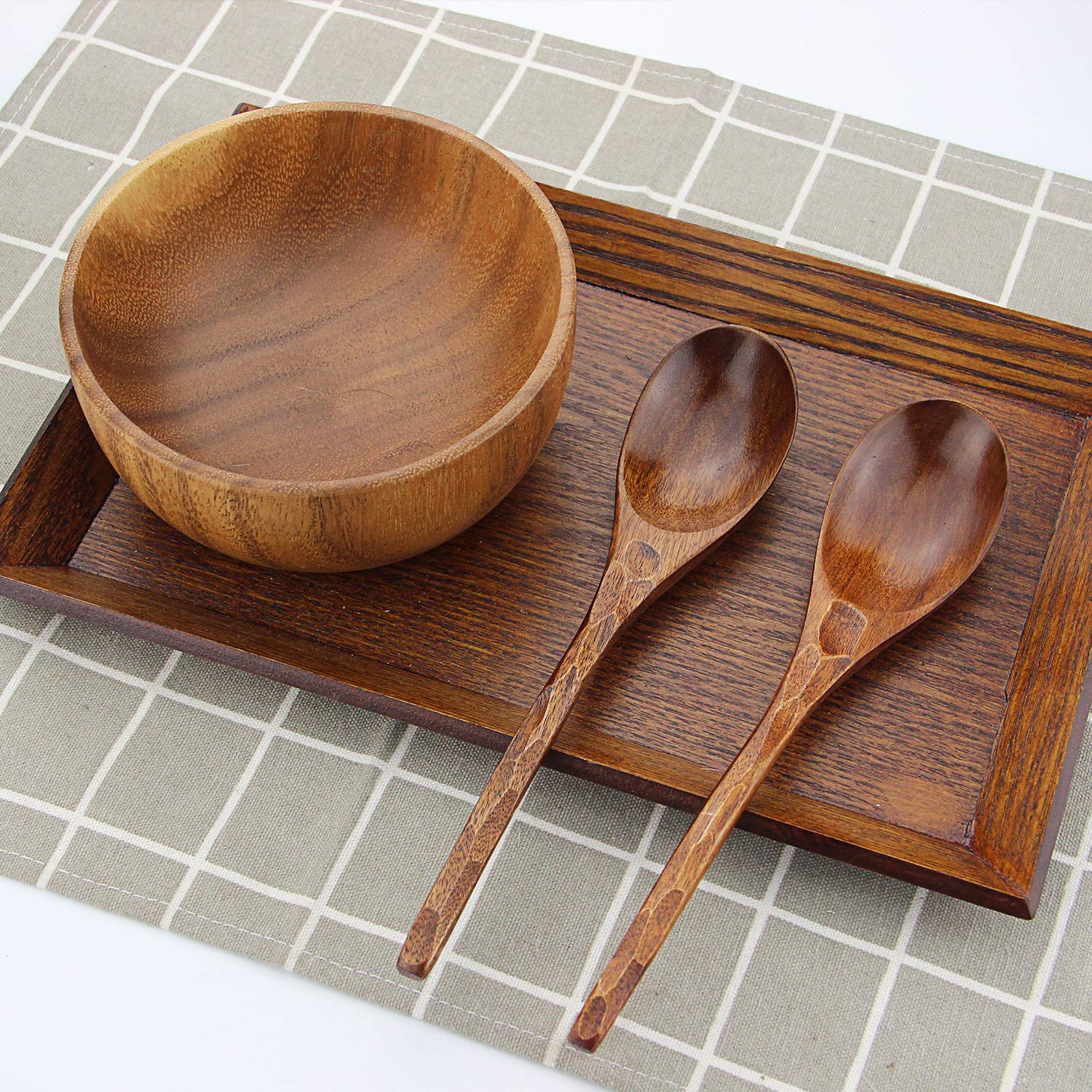 Soup Spoons,Aoosy Wooden Soup Spoons, 6 Pieces 7.84 Inches Japanese Ramen Spoons Round Nanmu Wood Long Handle Rice Dessert Cooki
