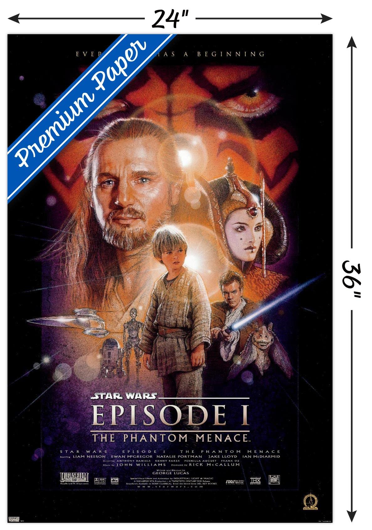 Trends International 24X36 Star Wars: The Phantom Menace - One Sheet Wall Poster, 24'' X 36'', Premium Unframed Version