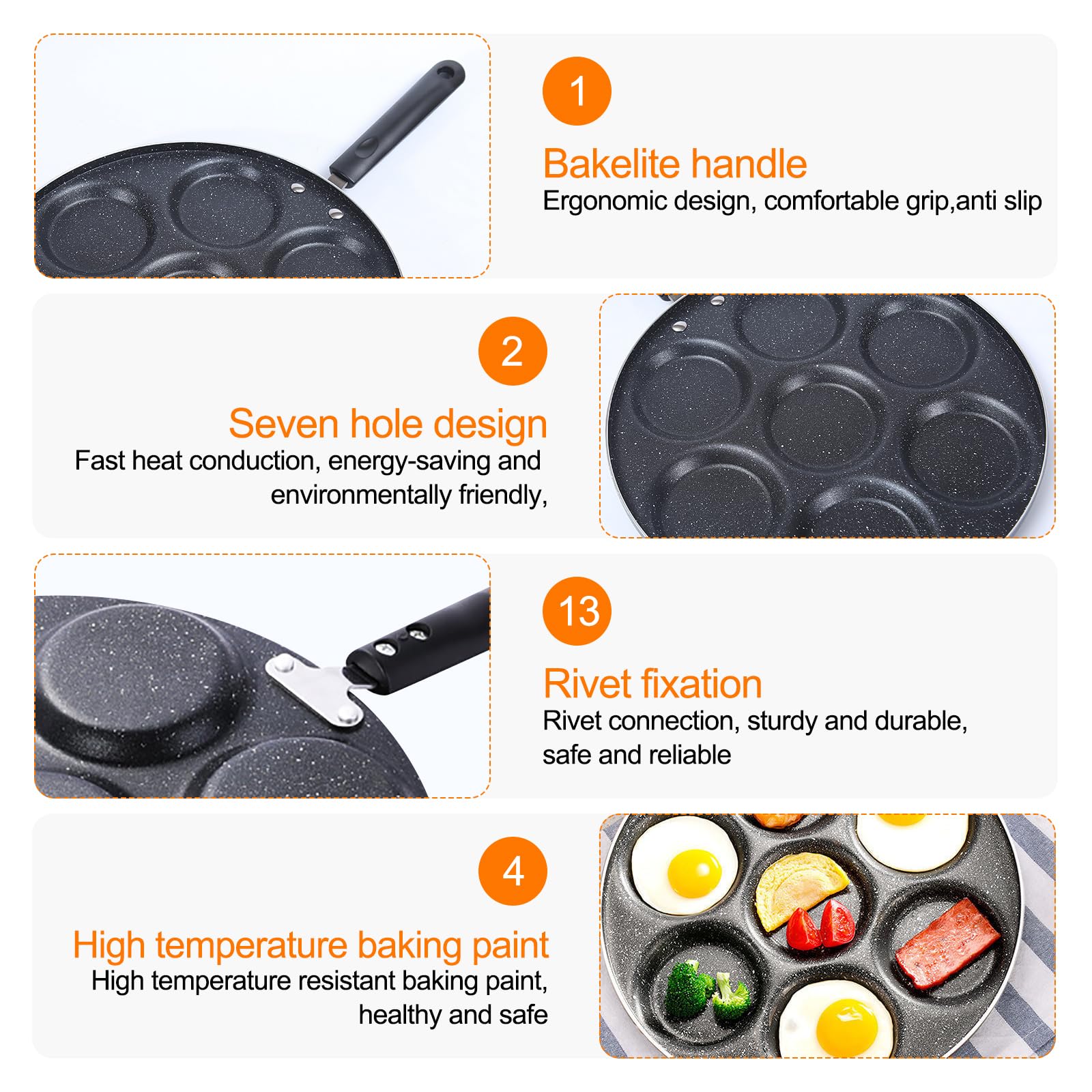 Mlijzard Aluminum Egg Frying Pan,Fried Egg Pan,Nonstick Crepe Pan 7 Mold,Egg Cooker Pan,Breakfast Omelet Pan With Spatula And Br