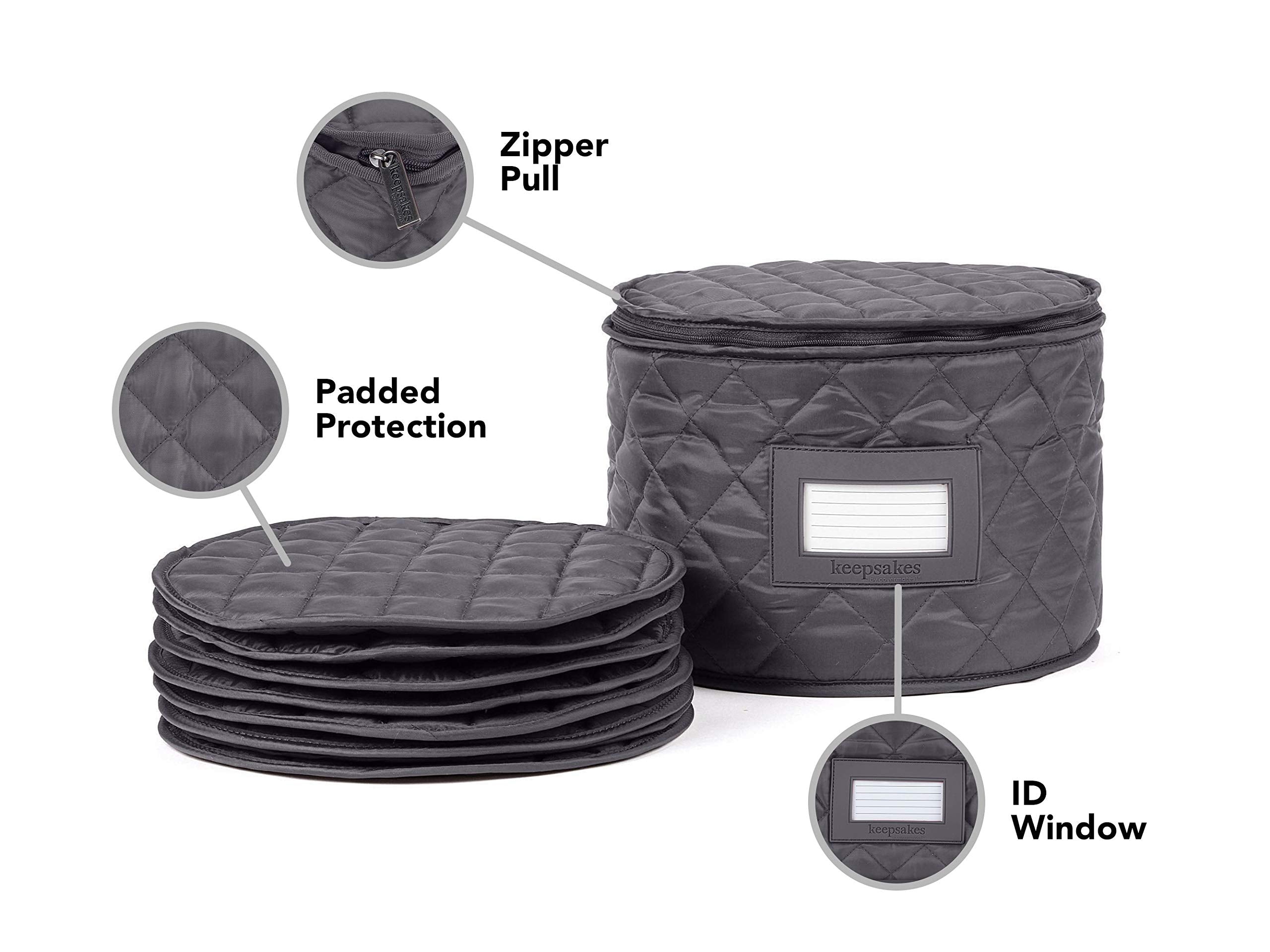 Covermates Keepsakes - Dish Storage - Padded Protection - Id Window - Stain Resistant - Machine Washable - China Storage, Slate