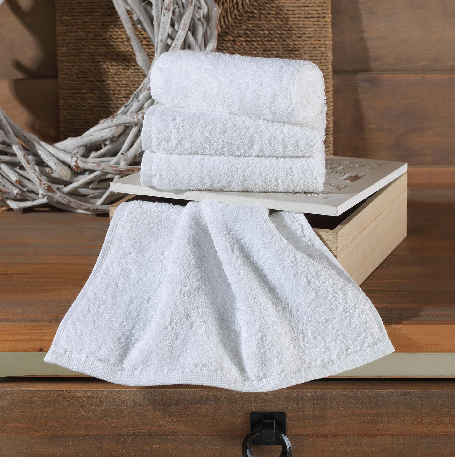 Hammam Linen Washcloth Linen Set Premium Original Turkish Cotton  Hotel Quality for Maximum Softness & Absorbency Face Towels for Hand  Kitchen & Cleaning (White Washcloths Set)