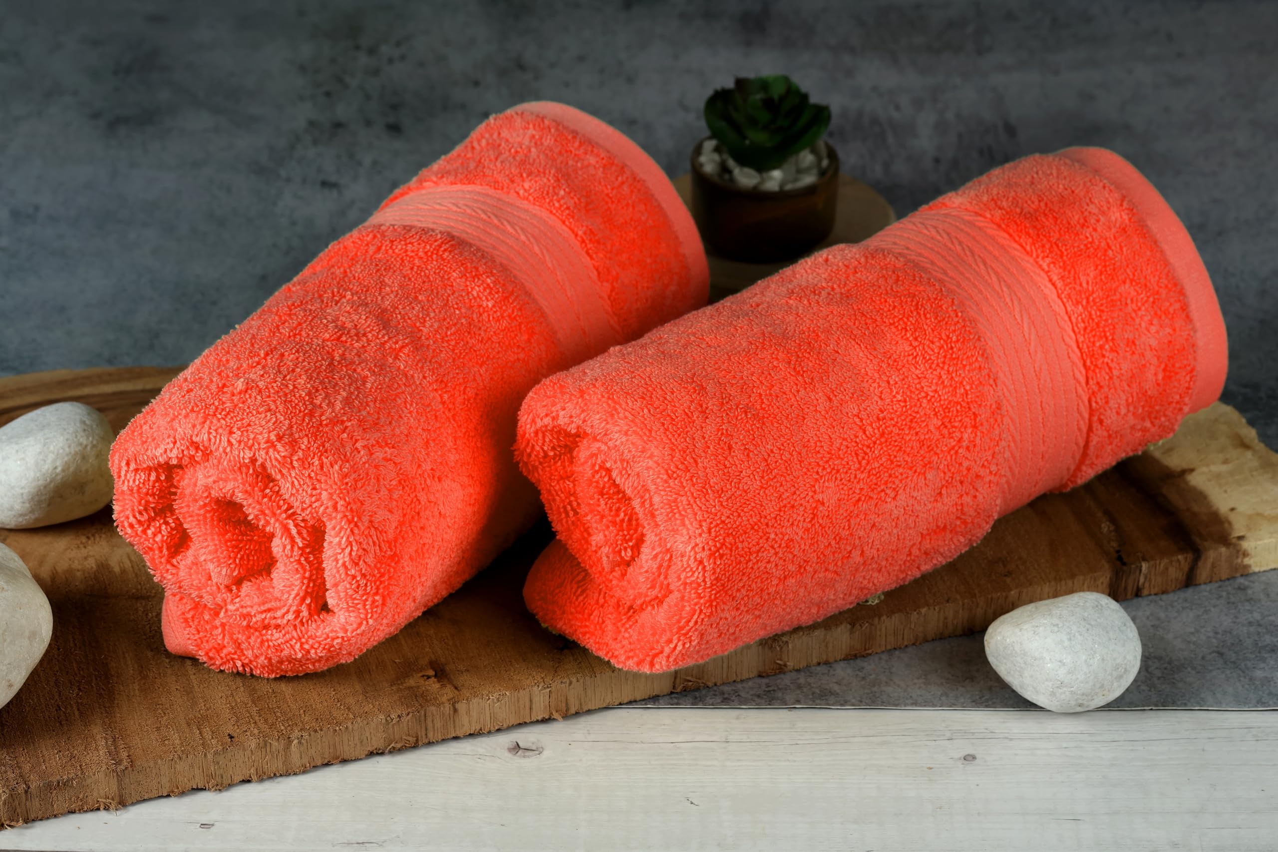 Ample Decor Bathroom Hand Towel 18 X 28 Inch 600 GSM 100% Cotton  Premium Soft Absorbent - 2 Pcs Orange