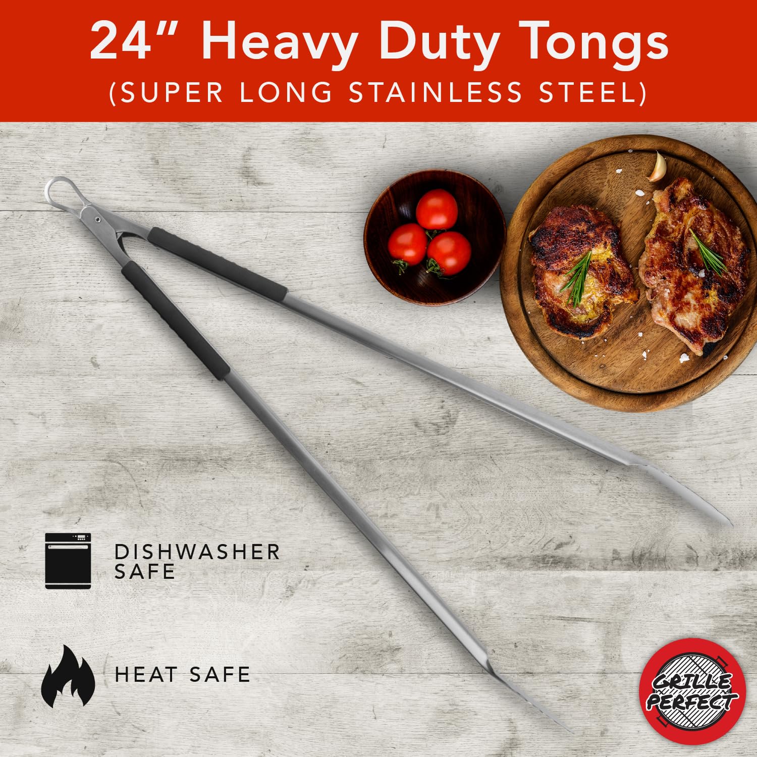 Grill Tongs 24-Inch Super Long Extra Heavy Duty For Grilling And Barbecue Heat Resistant Hand Grips Stainless Steel For Bbq Outd