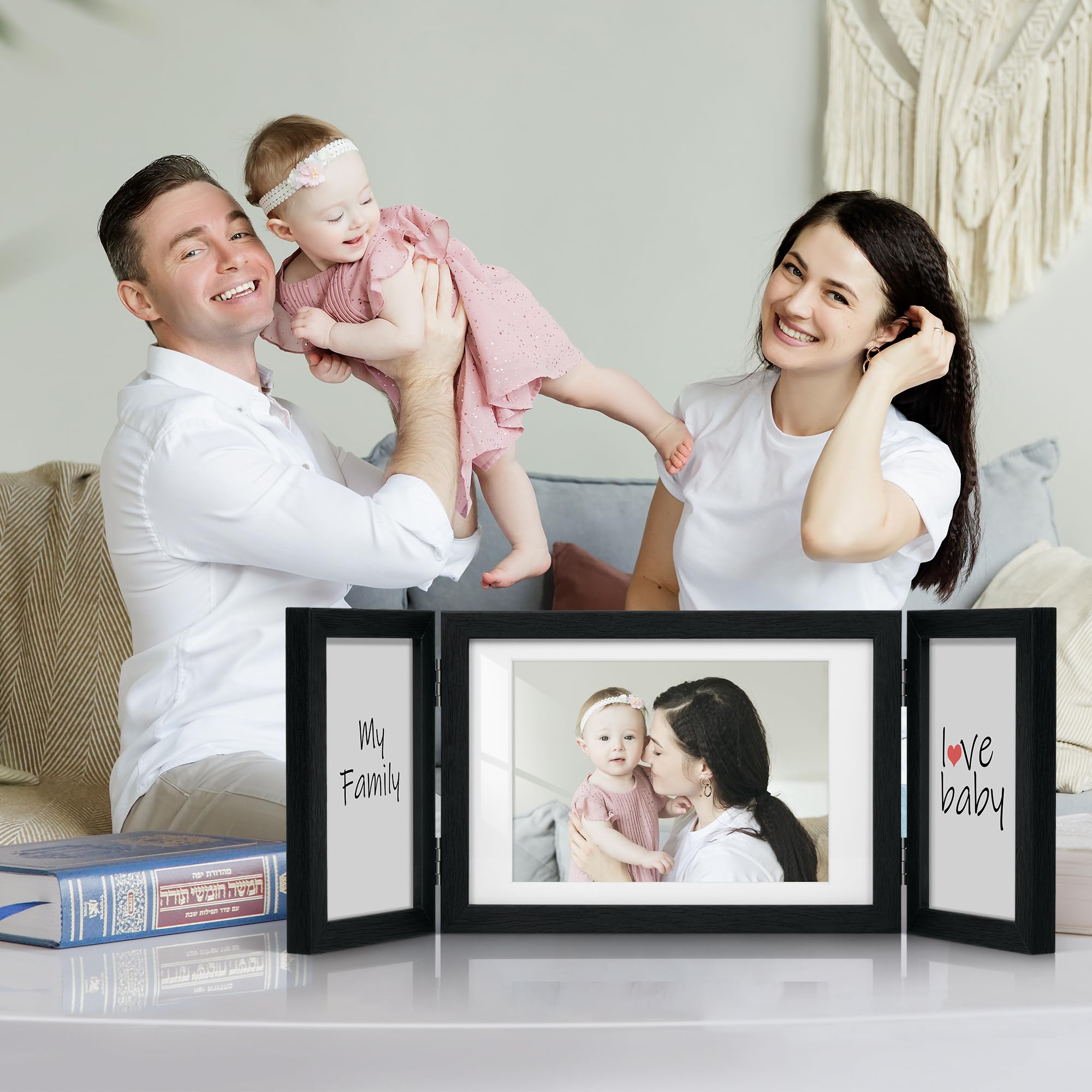 Afuly White 3 Picture Frame 5x7 4x6 Triple Hinged Picture Frames Folding Photo Frames collage 3 Opening for Tabletop Desk Display Unique gifts for Birthday  Wedding gifts for Family Friends