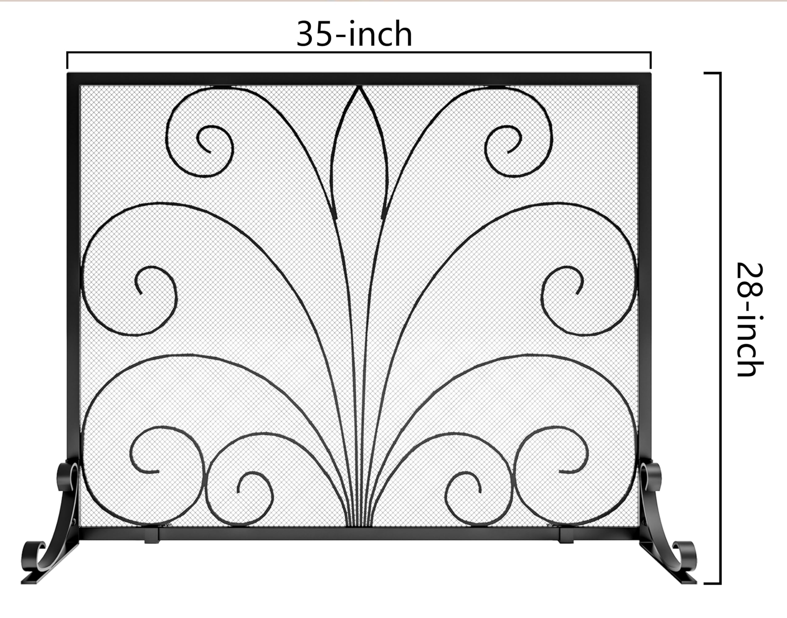 Fire Beauty Fireplace Screen,Handcrafted Wrought Iron,Flat Guard Metal Furnace Fireguards Mesh,Safe Spark Protector,Wood Burning