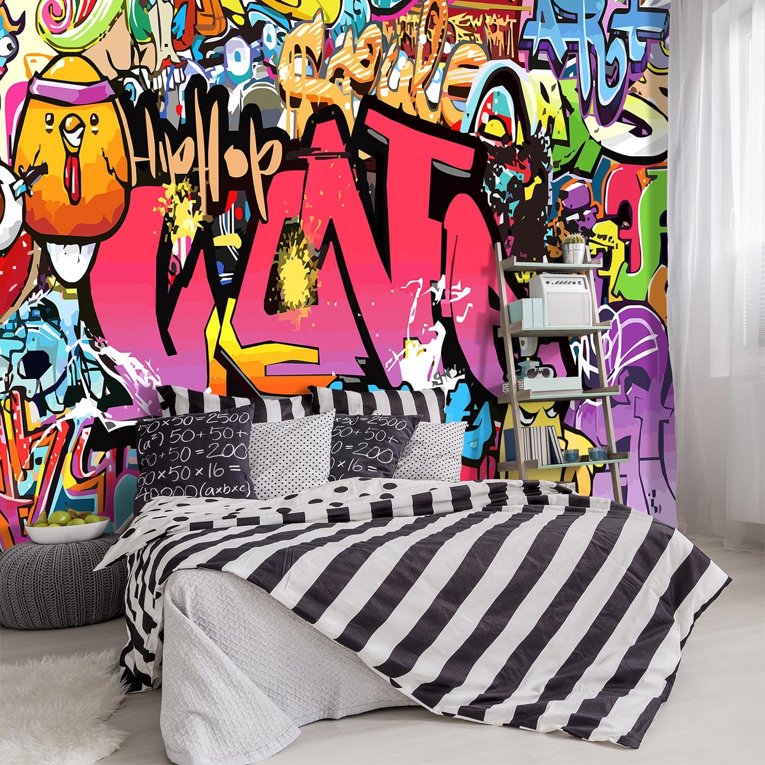 YIHWM -Street Art Graffiti Wallpaper Fabric Wallpaper Living Room Bedroom Bathroom Boys Girls Childrens Room Abstract Large Wal