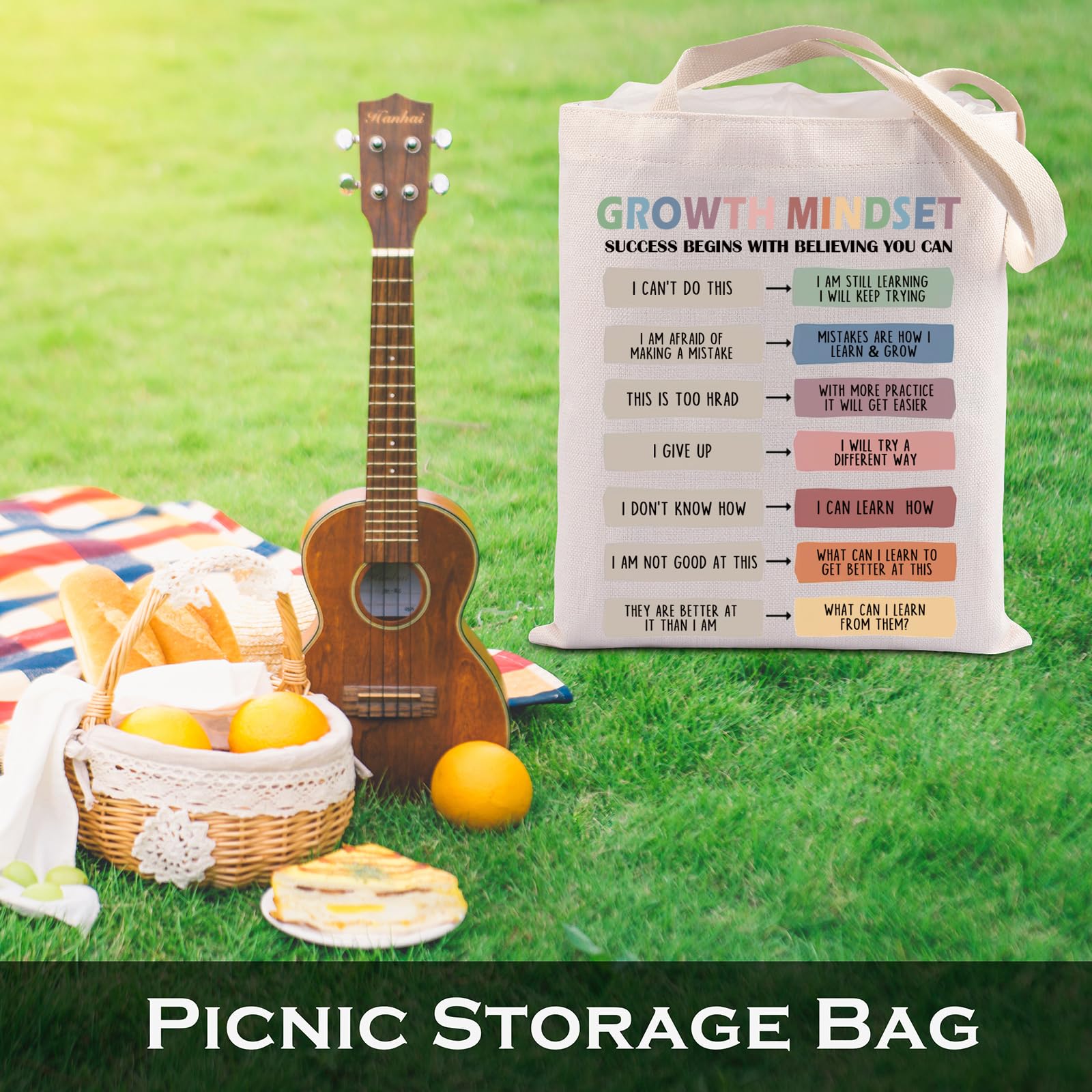 Levlo Mental Health Inspired Gift Growth Mindset Shopping Bag Teacher Educational Christmas Birthday Shoulder Bag (Growth Mindse