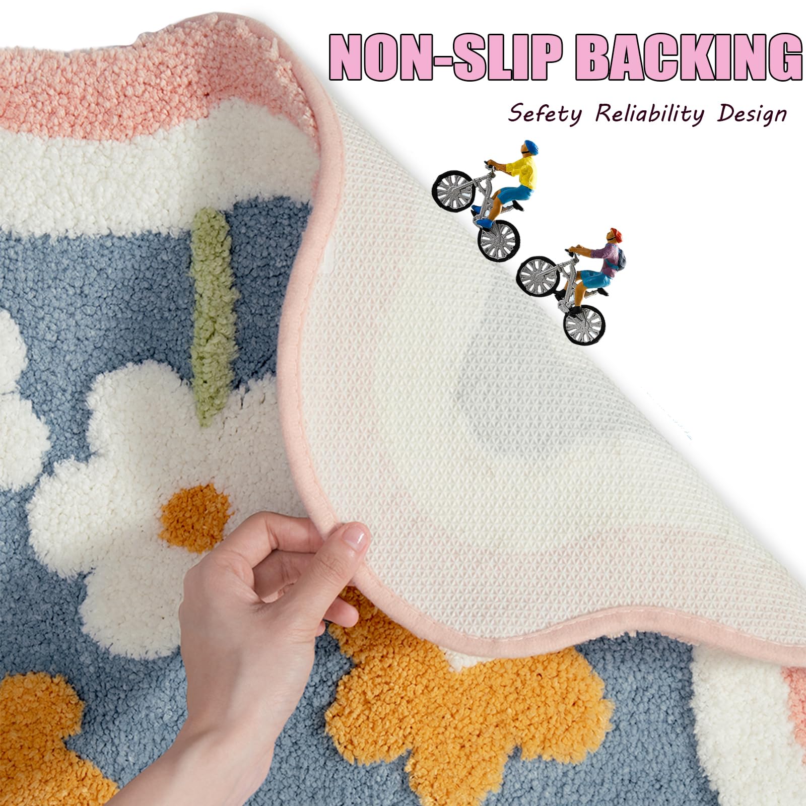 Ptaexcel Cute Bath Mat, 32'' X 20'' Extra Soft Pink Bathroom Rugs, High Absorbent Flower Area Rug, Non Slip Machine Washable Bat